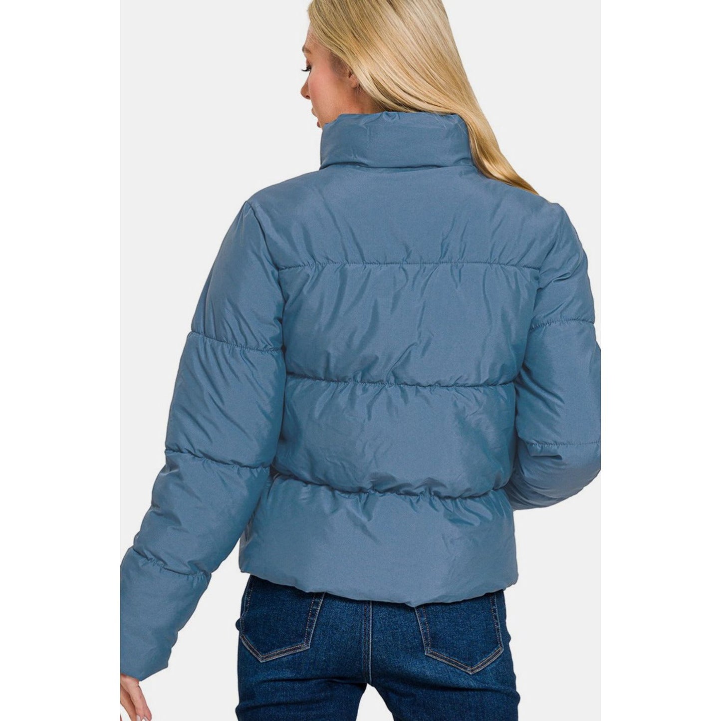 Zenana Zip Up Turtleneck Puffer Jacket with Pockets