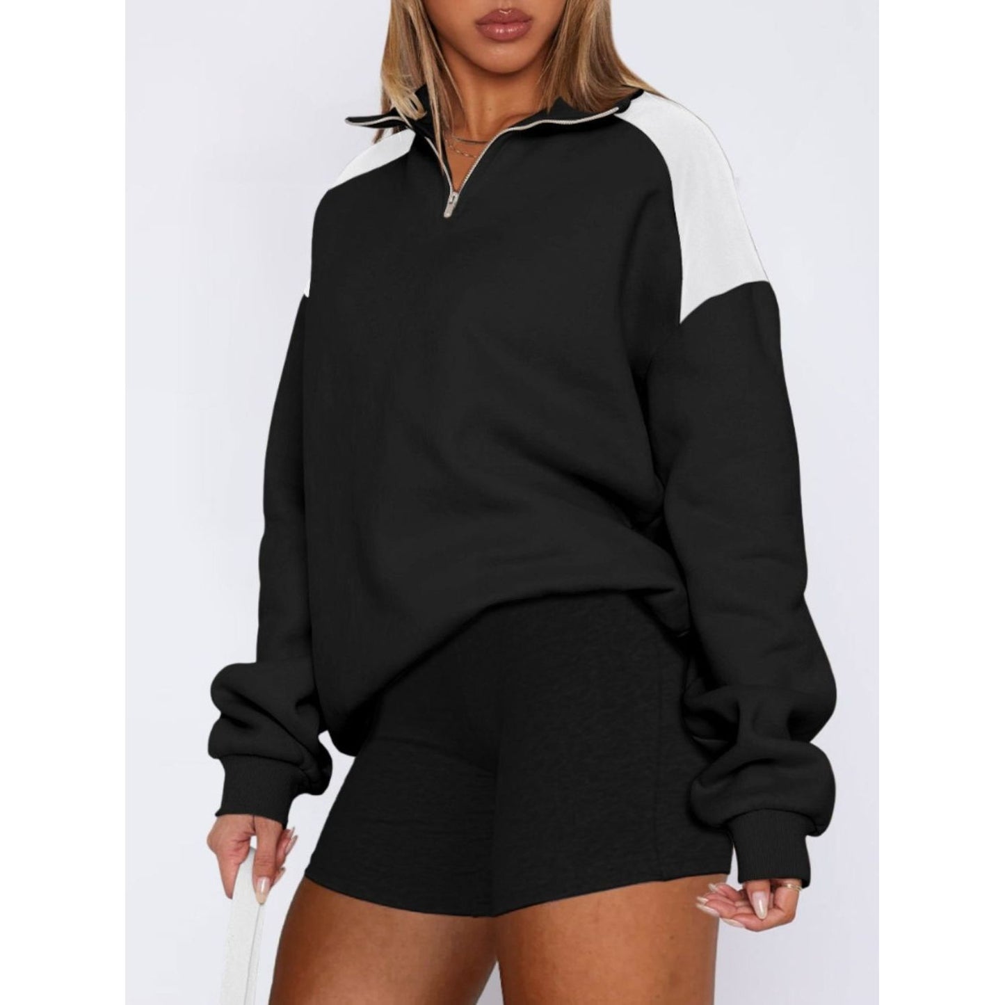 Contrast Quarter Zip Long Sleeve Sweatshirt