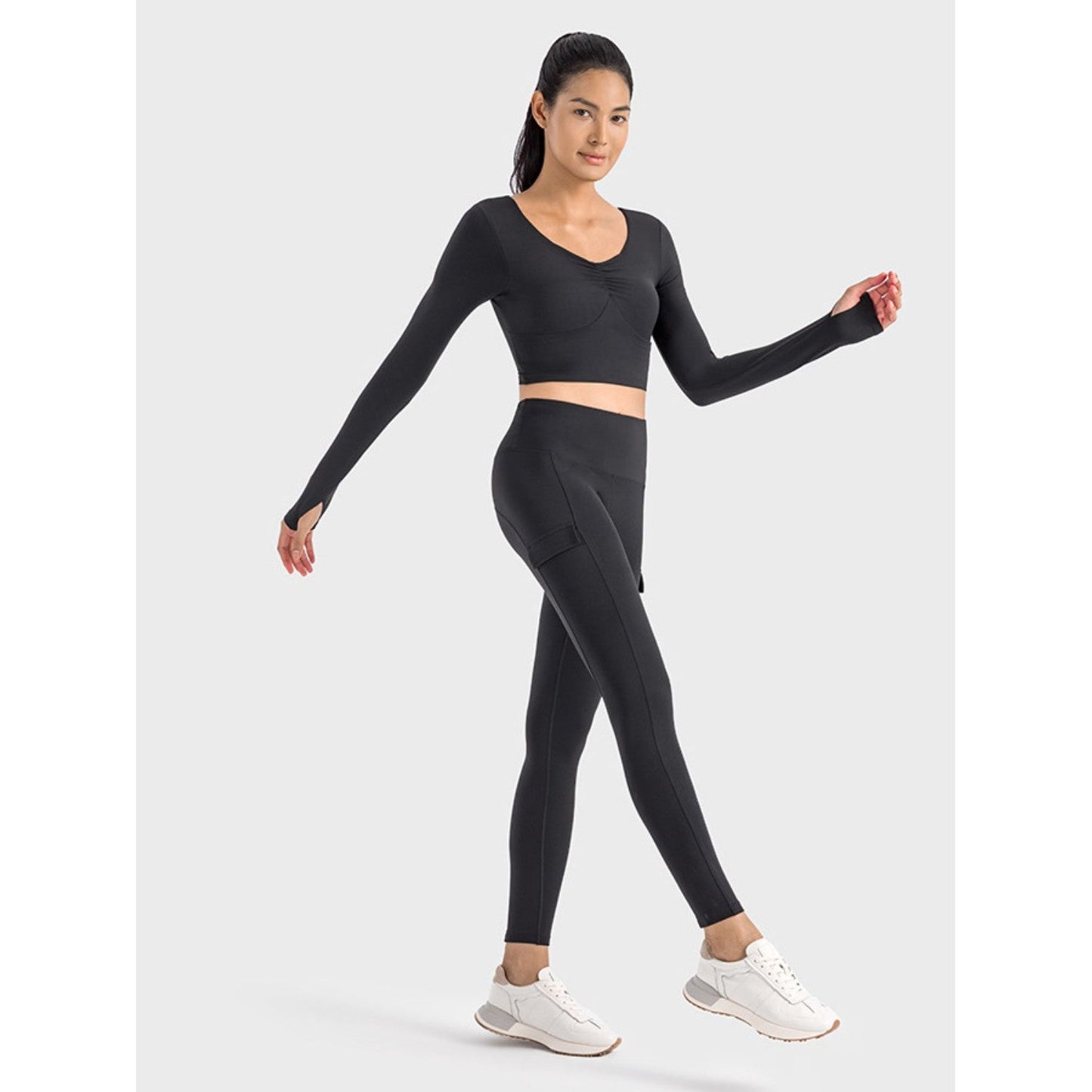 Ruched Cropped Long Sleeve Sports Top