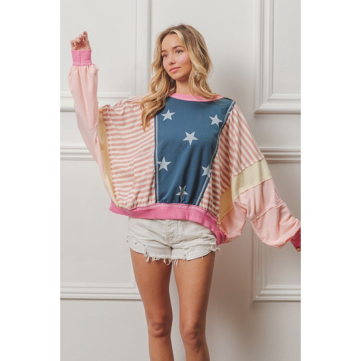 BiBi Stars and Stripes Round Neck Long Sleeve Top