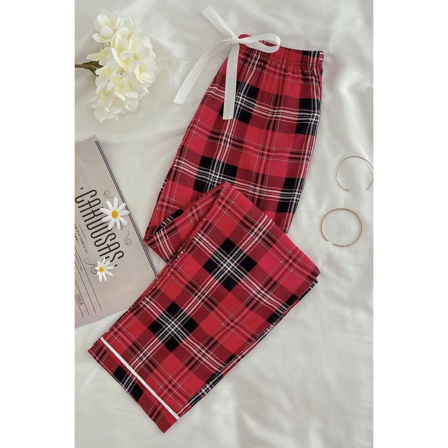 Plaid Tied Loungewear Pants