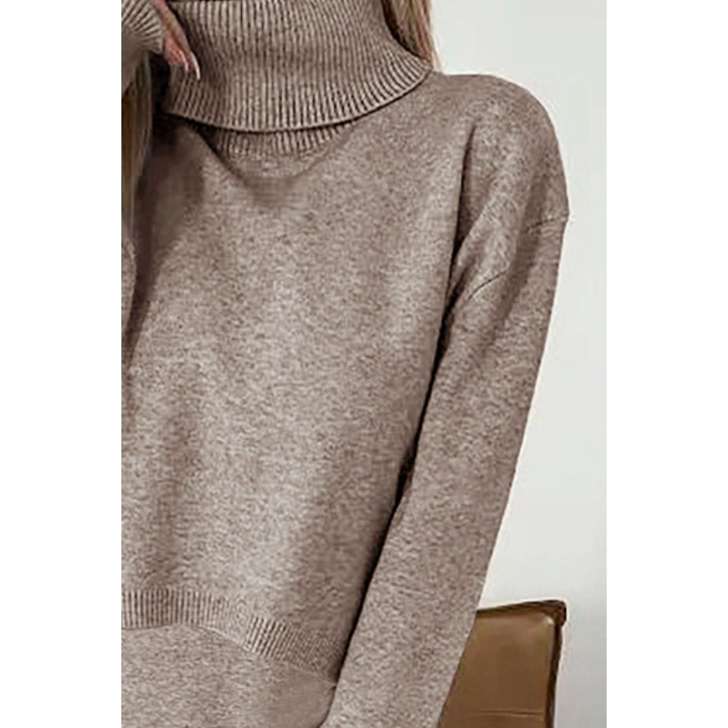 Turtleneck Dropped Shoulder Sweater and Midi Dress Sweater Set