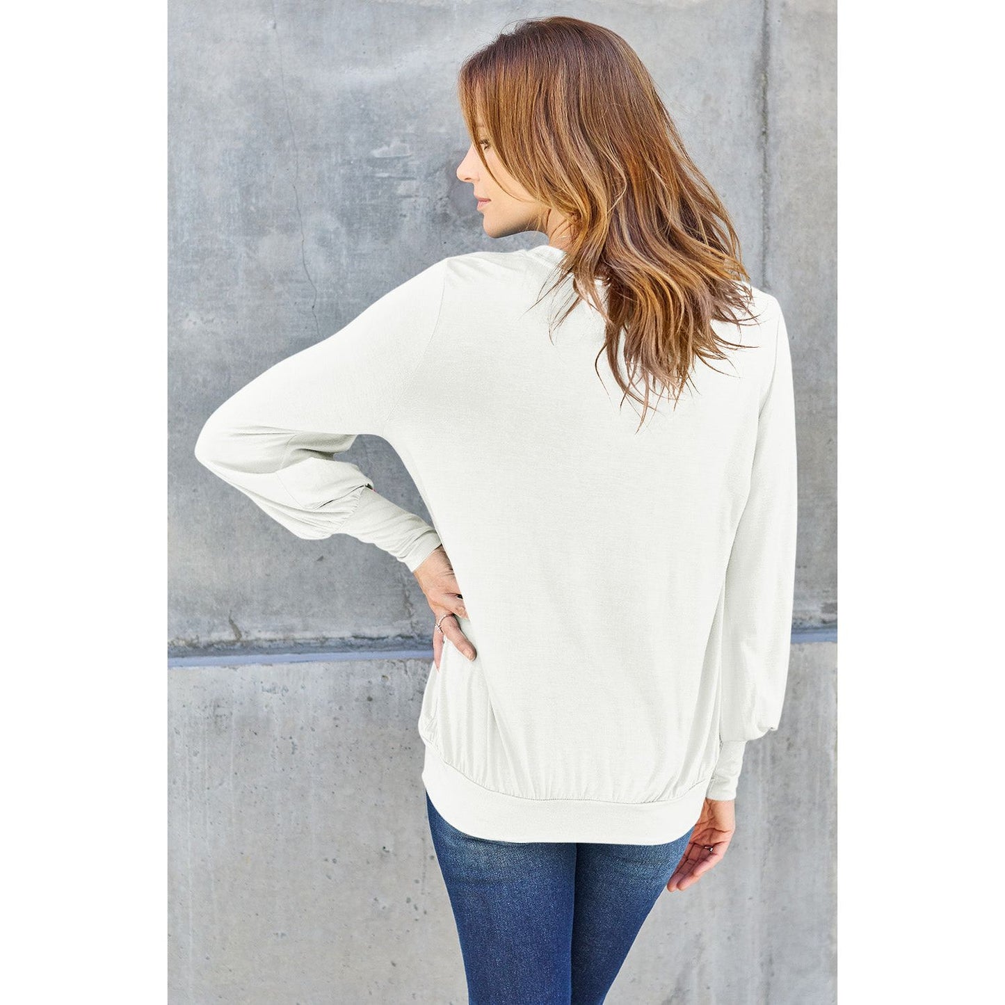 Basic Bae Full Size V-Neck Lantern Sleeve Top