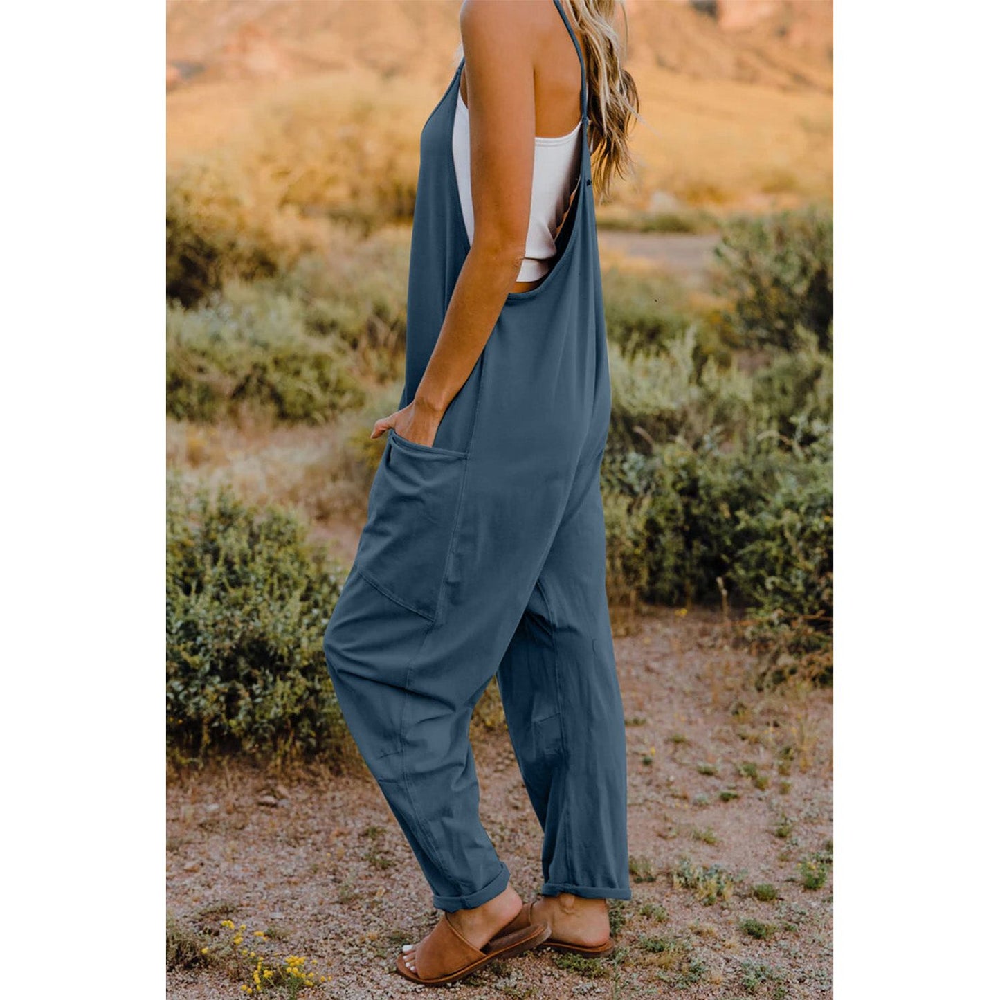 Double Take Full Size V-Neck Sleeveless Jumpsuit with Pockets