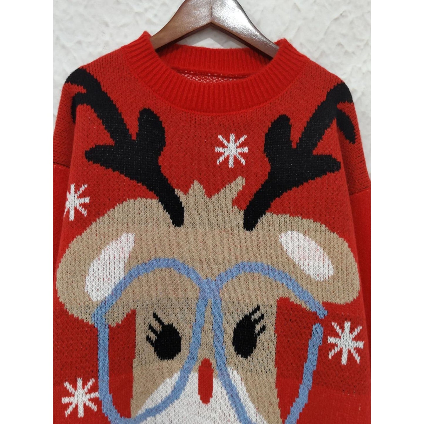 Reindeer Round Neck Dropped Shoulder Sweater