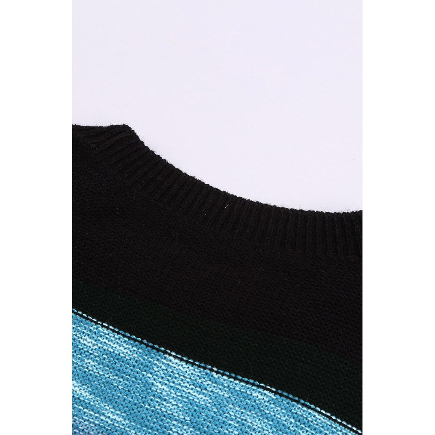 Contrast Striped Round Neck Drop Shoulder Sweater