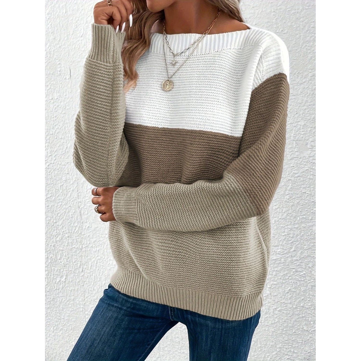 Color Block Boat Neck Sweater