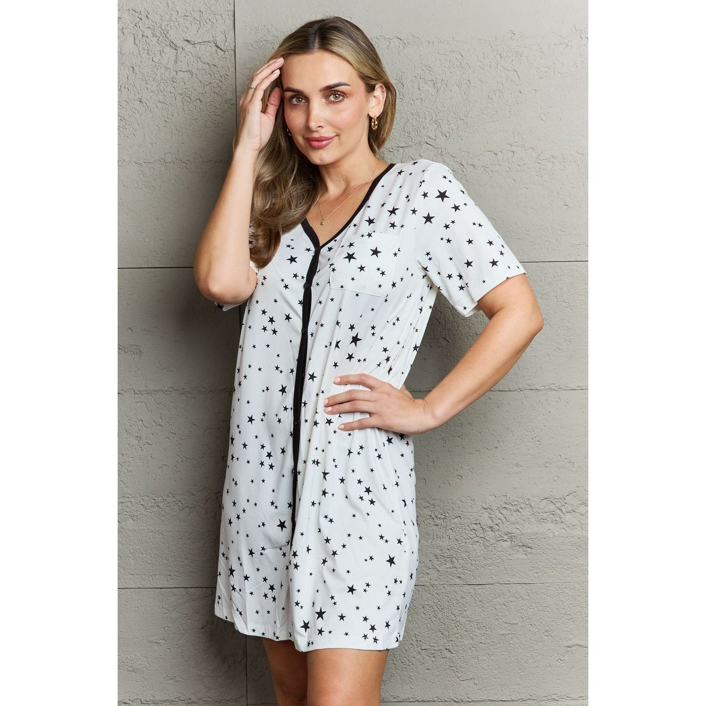 MOON NITE Quilted Quivers Button Down Sleepwear Dress