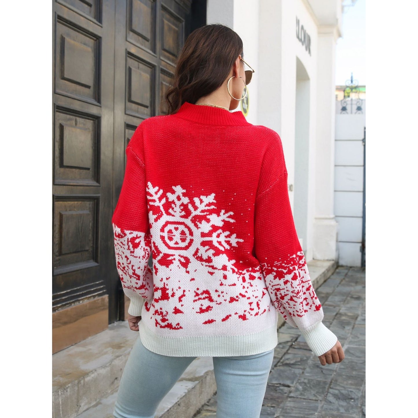 Snowflake Pattern Mock Neck Sweater