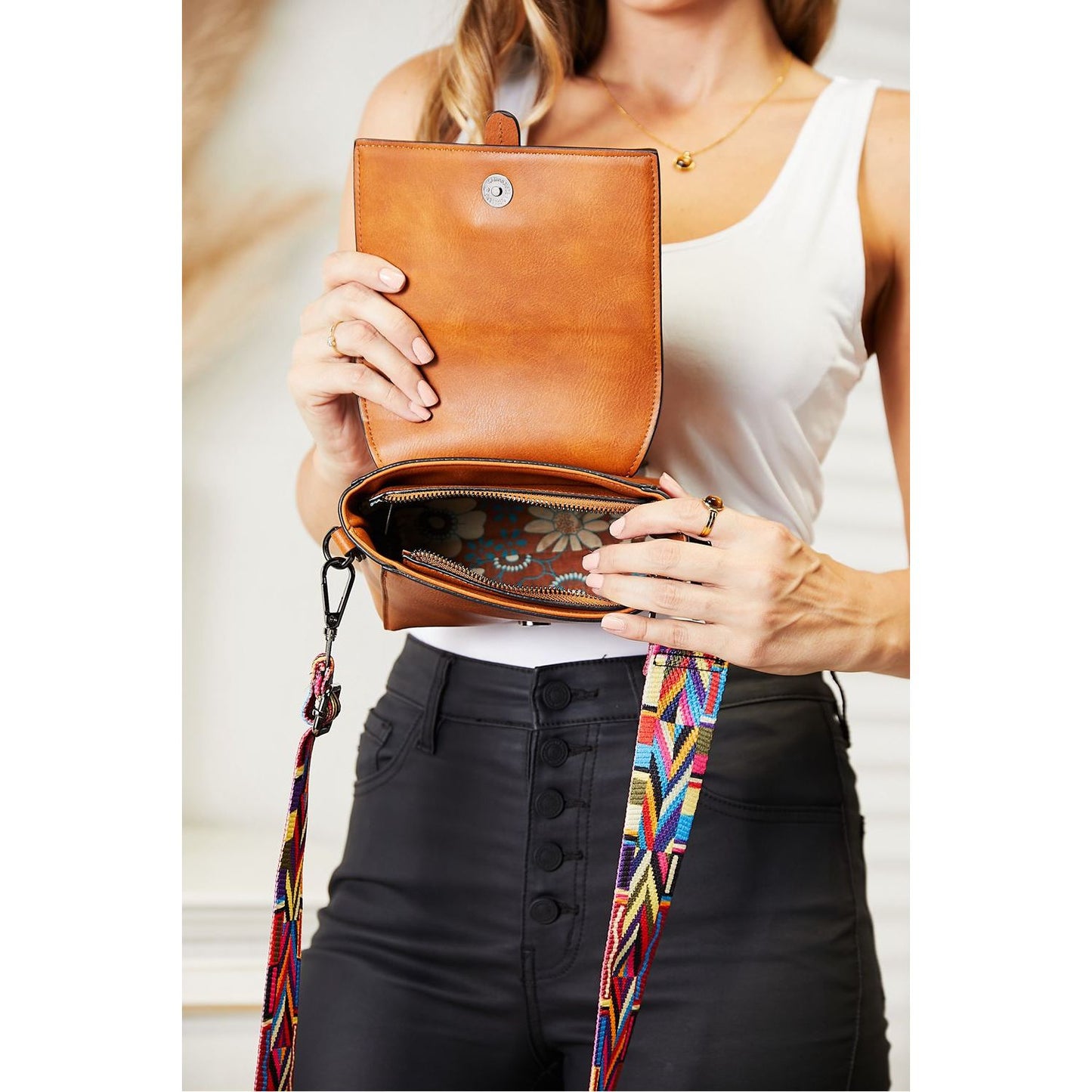 SHOMICO PU Leather Wide Strap Crossbody Bag