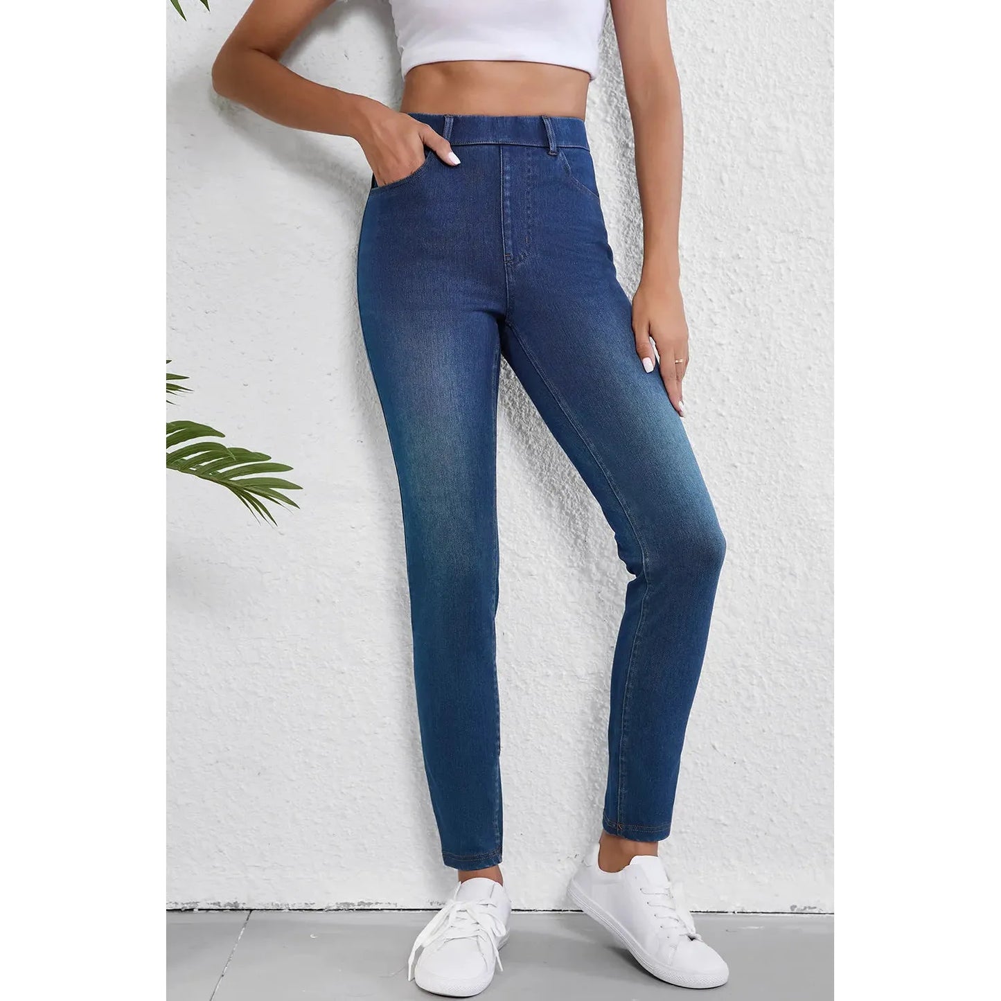 High Waist Skinny Jeans with Pockets