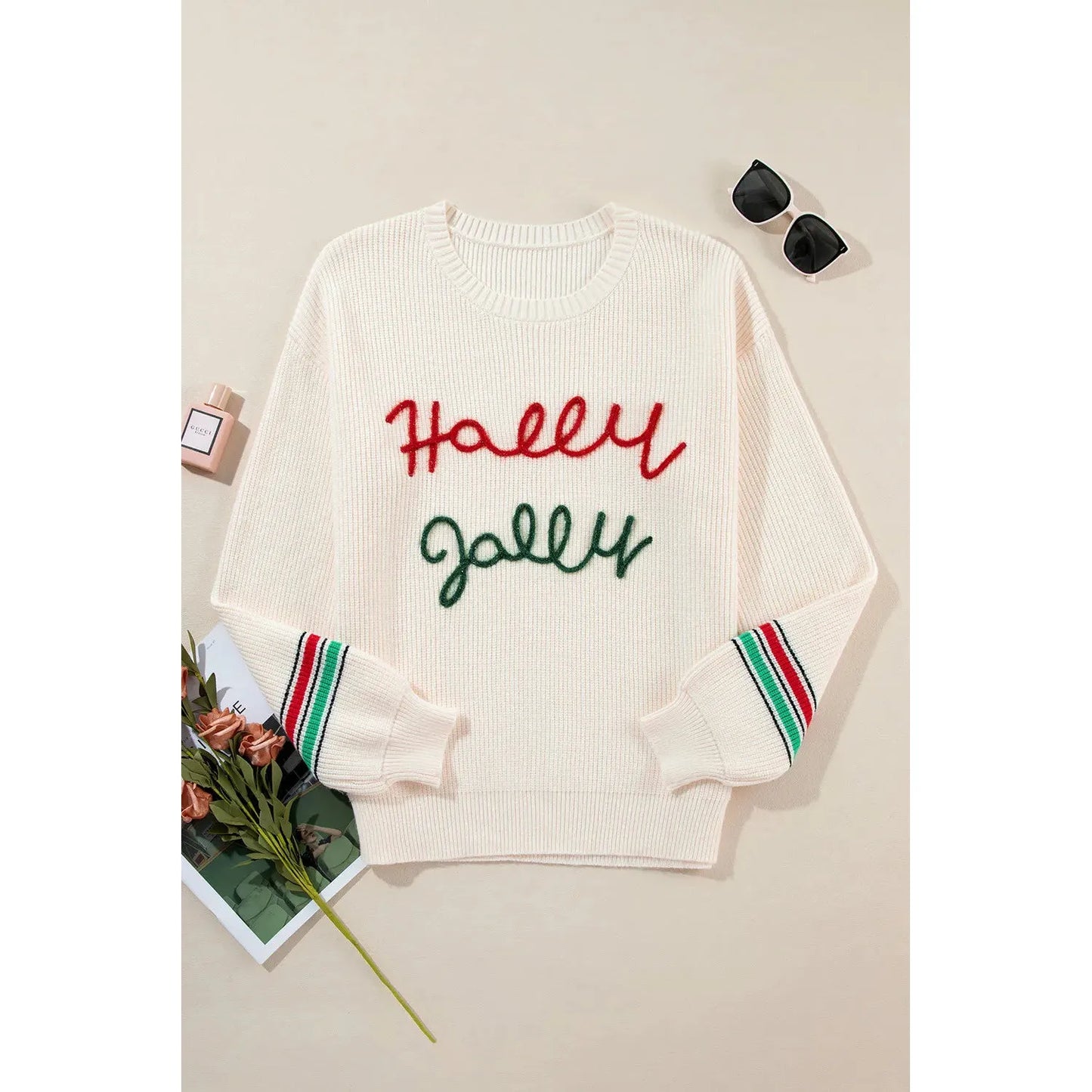 Letter Round Neck Long Sleeve Sweater