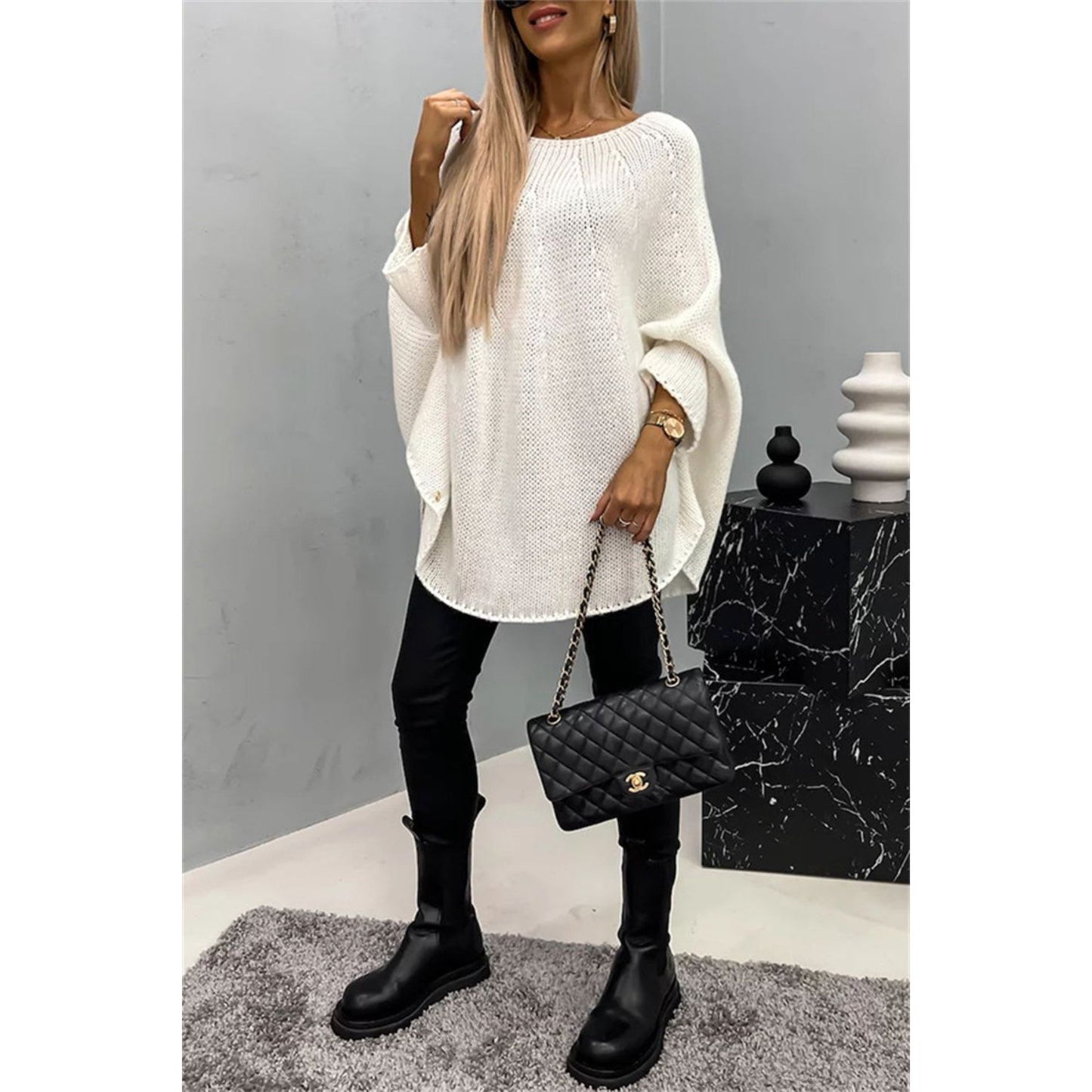 Round Neck Batwing Sleeve Sweater