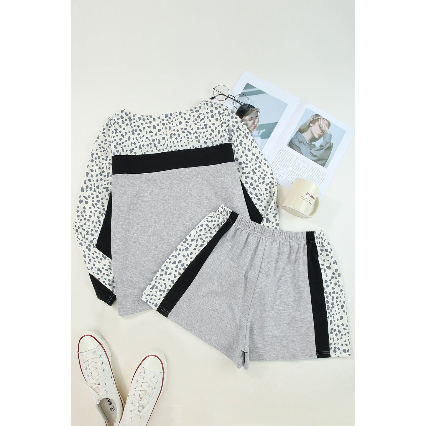 Leopard Long Sleeve Top and Shorts Lounge Set