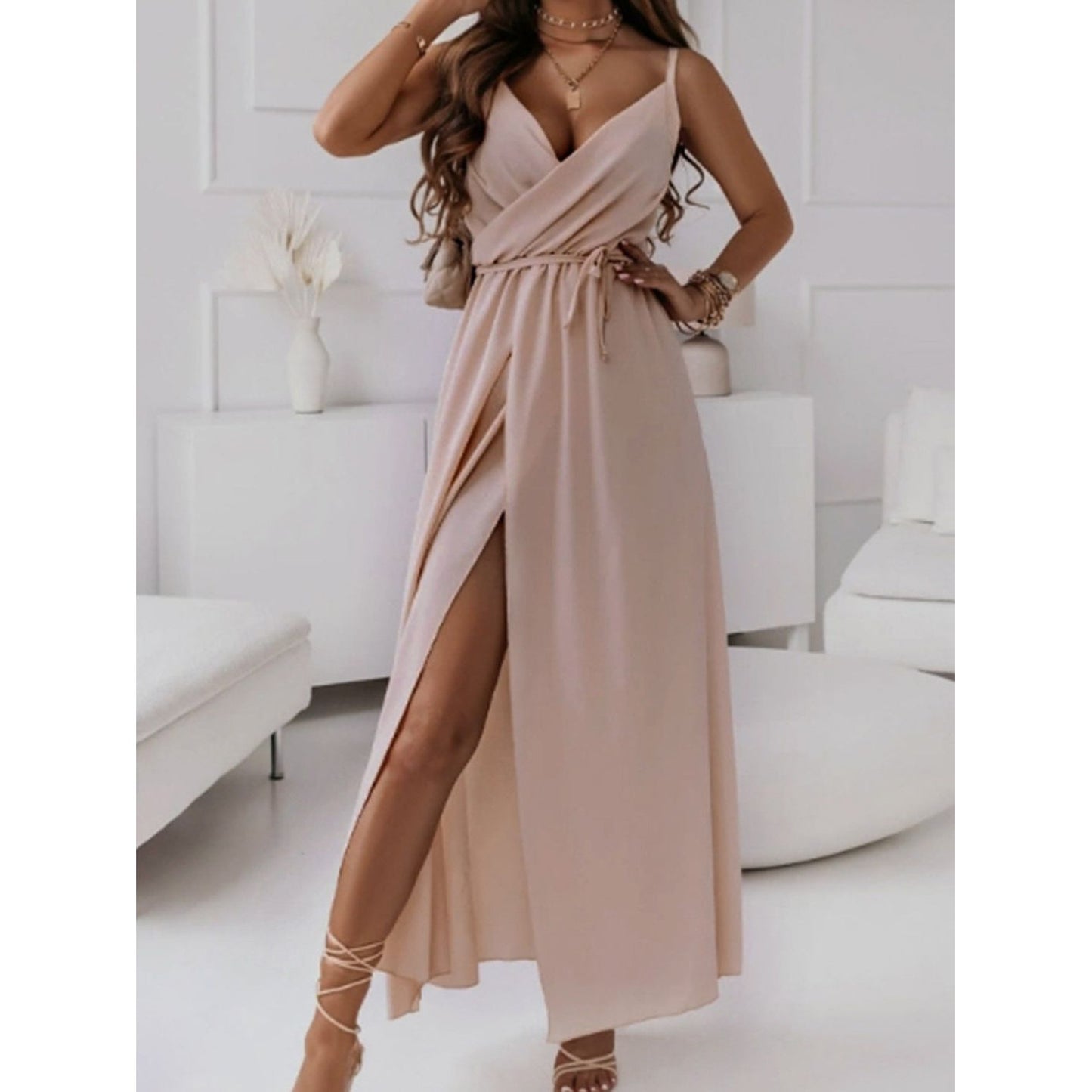 Honey Tied Surplice Sleeveless Midi Cami Dress