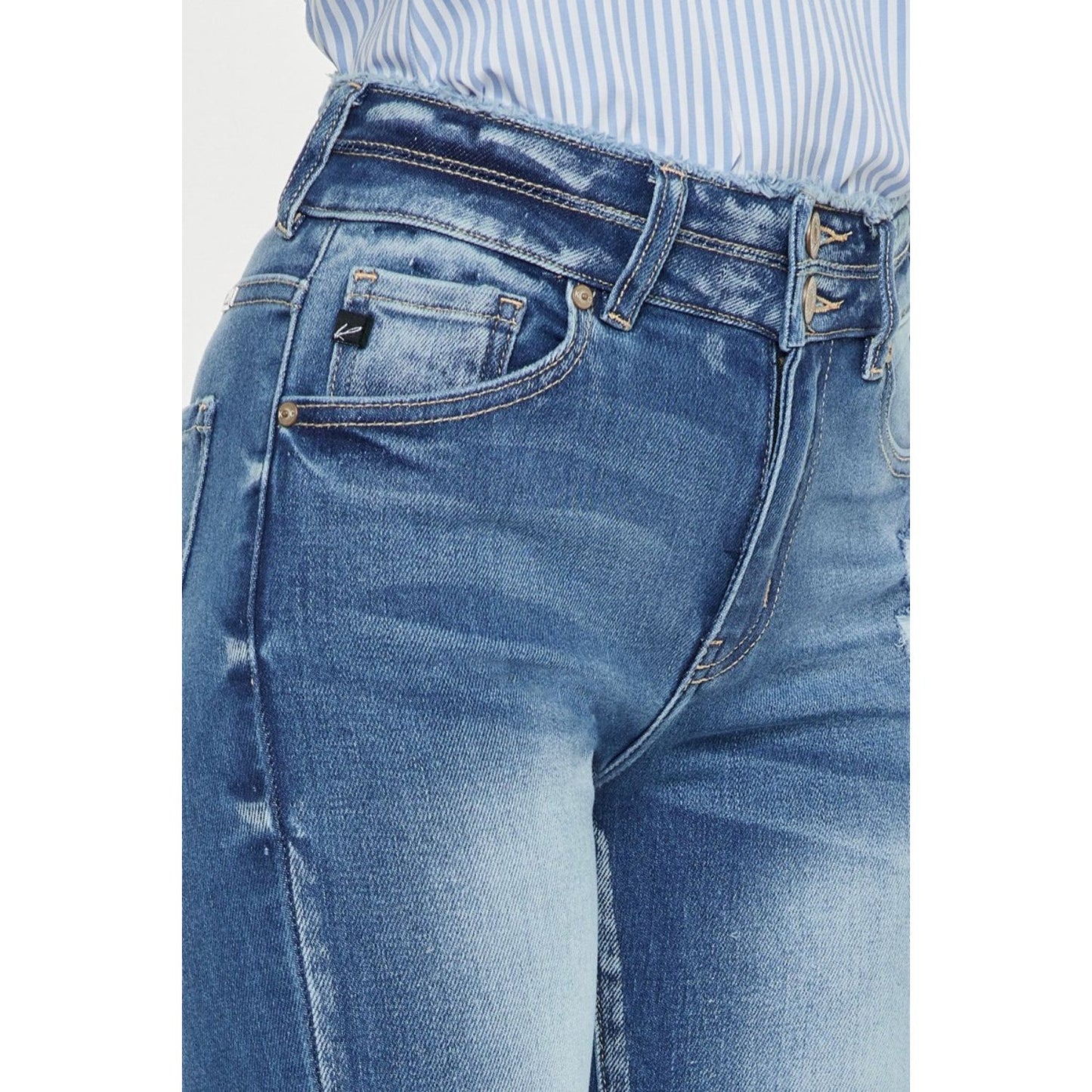 Kancan Distressed Raw Hem High Waist Jeans