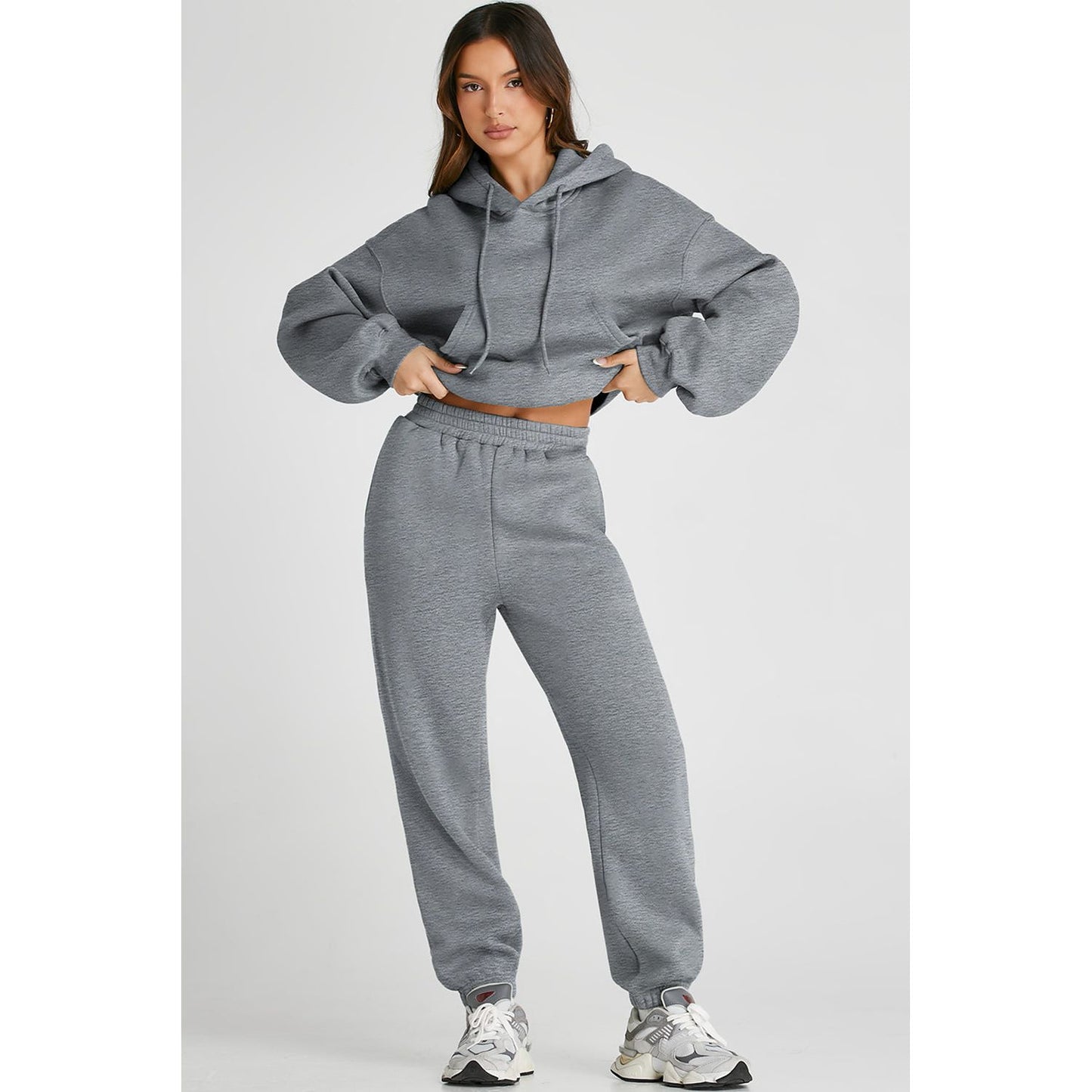 Dropped Shoulder Hooded Top and Pants Active Set