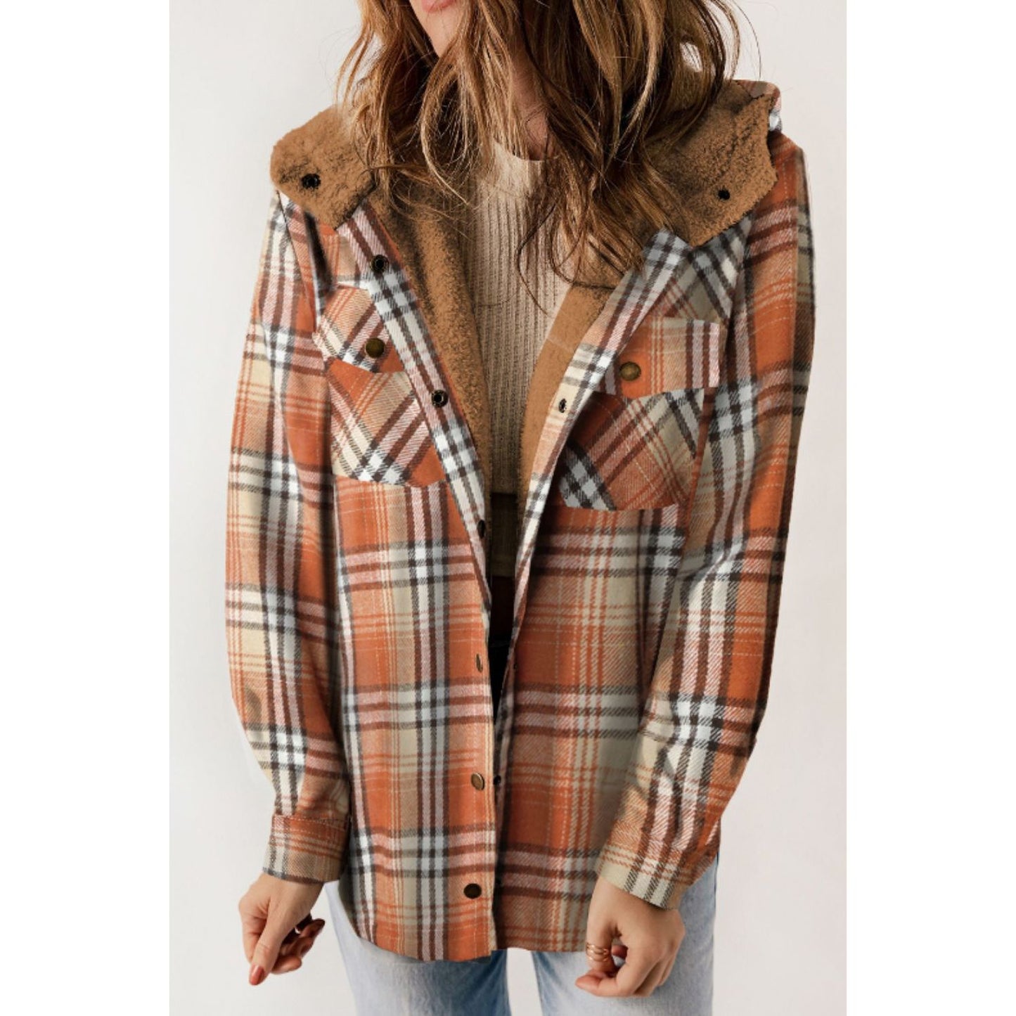 Plaid Button Up Long Sleeve Hooded Jacket