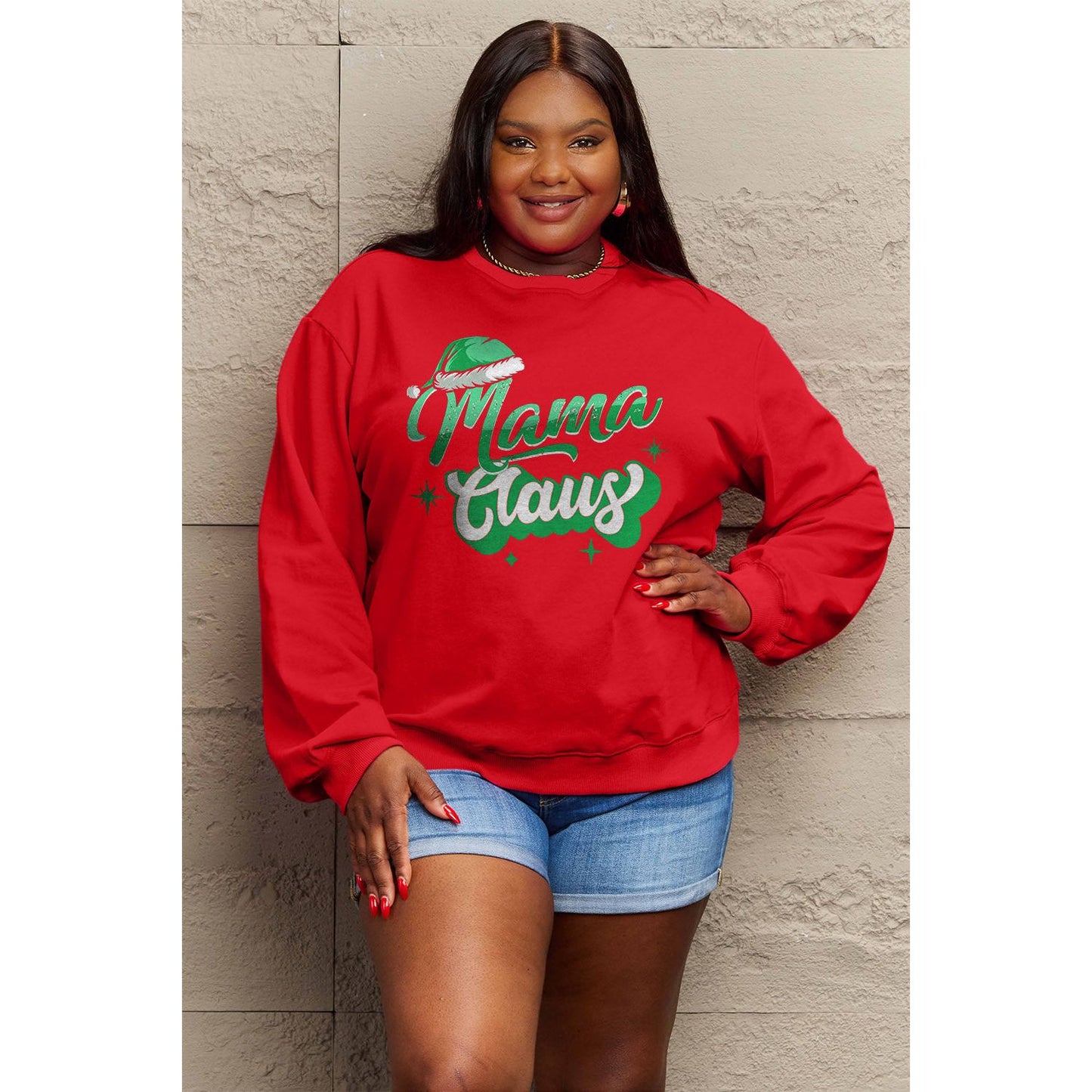 Simply Love Full Size MAMA CLAUS Round Neck Sweatshirt