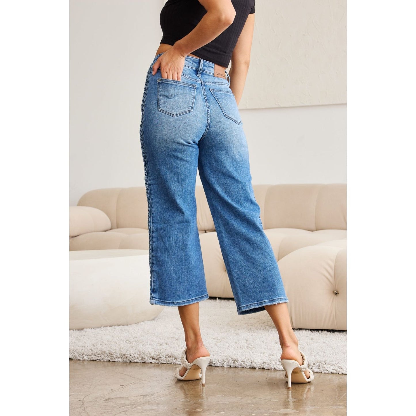 Judy Blue Full Size Braid Side Detail Wide Leg Jeans