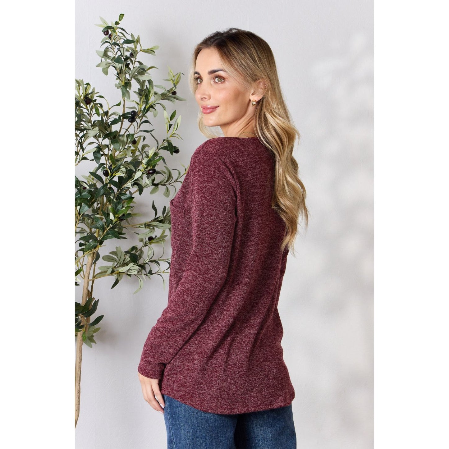 Heimish Full Size Notched Long Sleeve Top