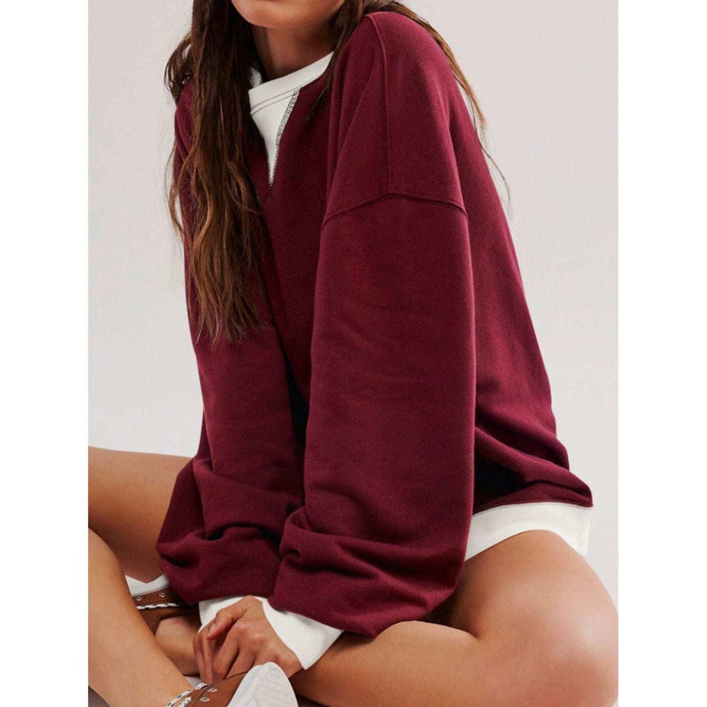 Contrast Dropped Shoulder Long Sleeve Sweatshirt