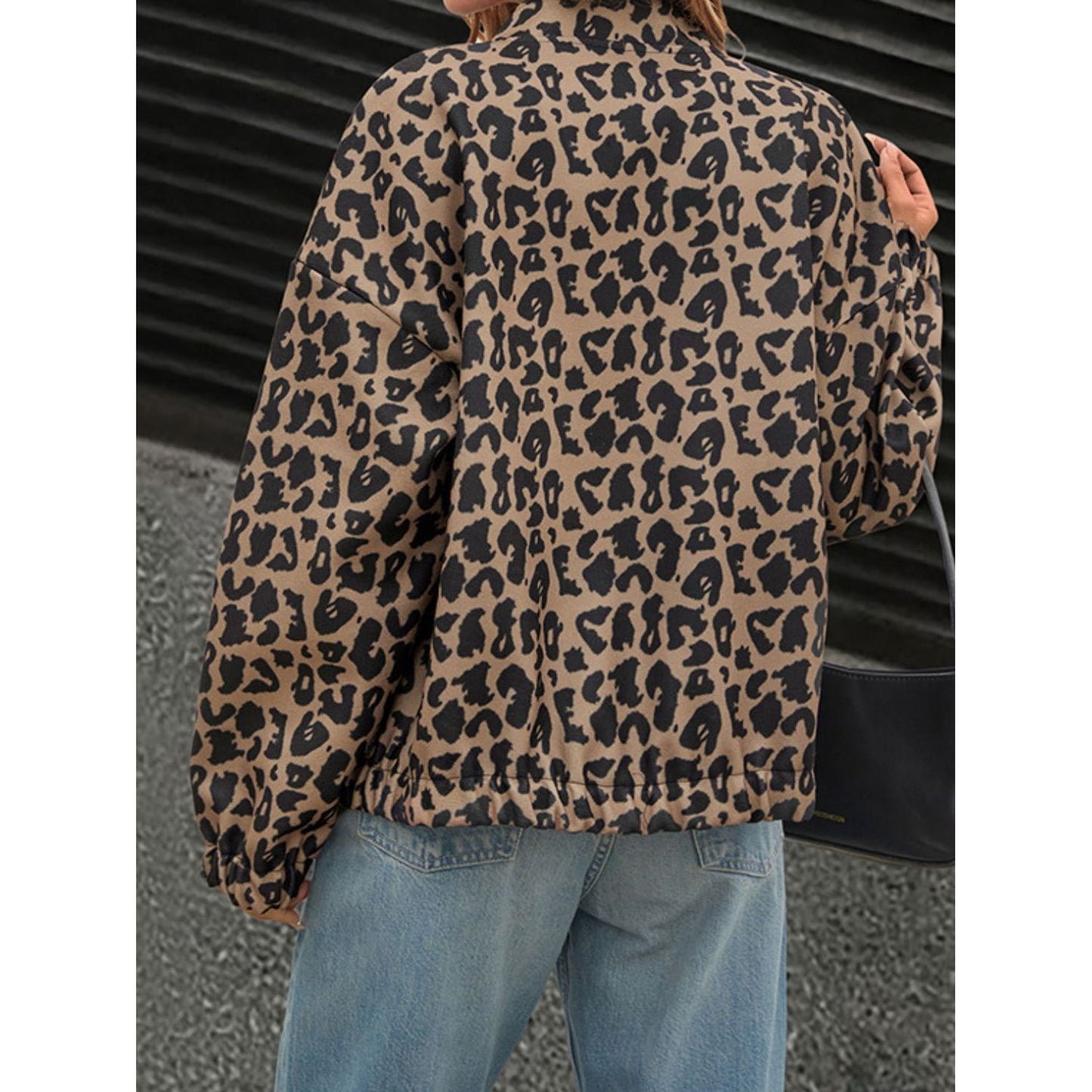 Perfee Leopard Button Up Long Sleeve Jacket