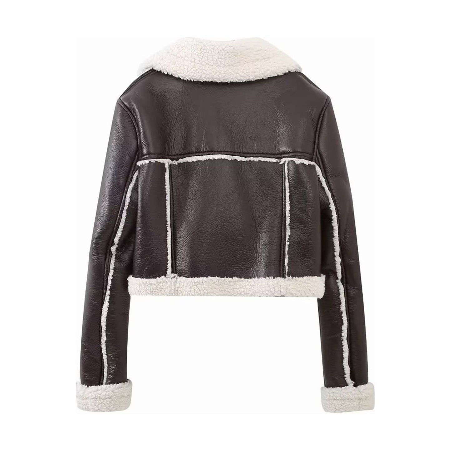 Collared Neck Long Sleeve Plush Cropped Jacket