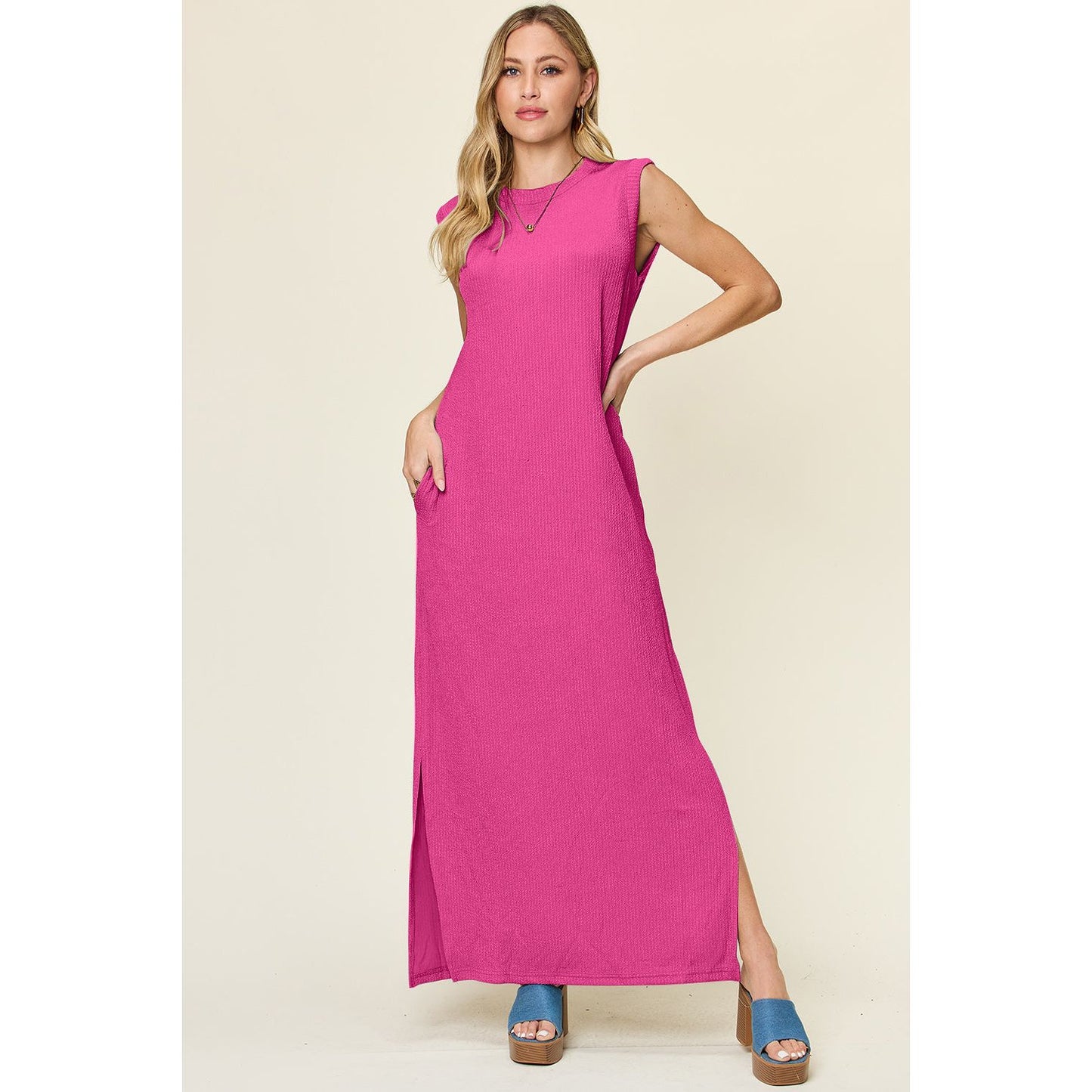 Double Take Full Size Texture Mock Neck Sleeveless Maxi Dress