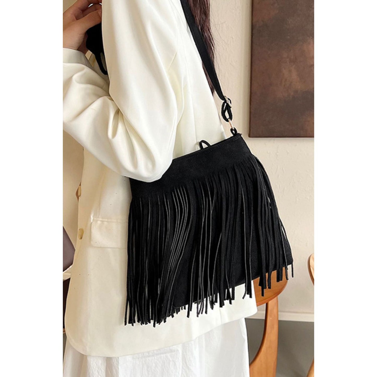 Suede Fringe Shoulder Bag