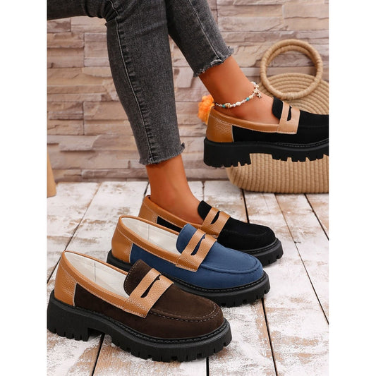 Contrast Suede Platform Loafers