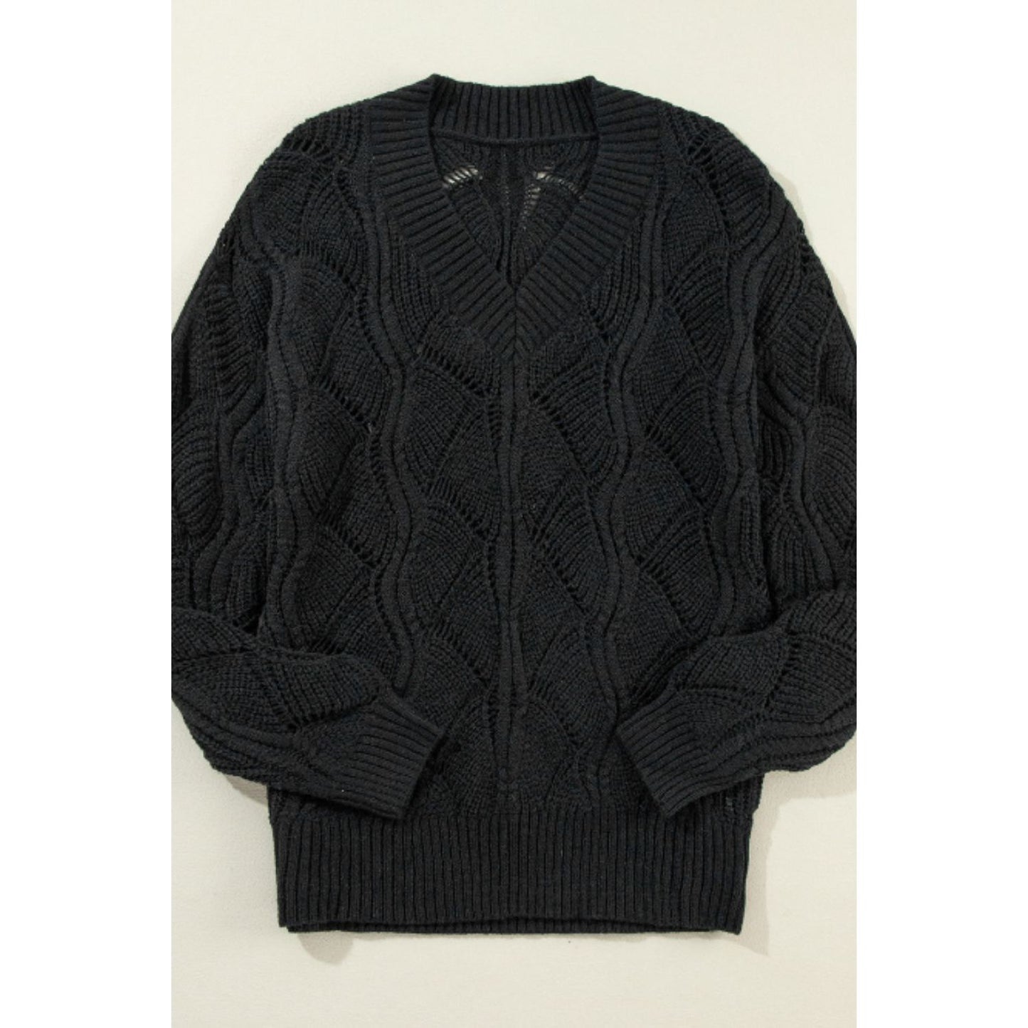 Openwork V-Neck Long Sleeve Sweater