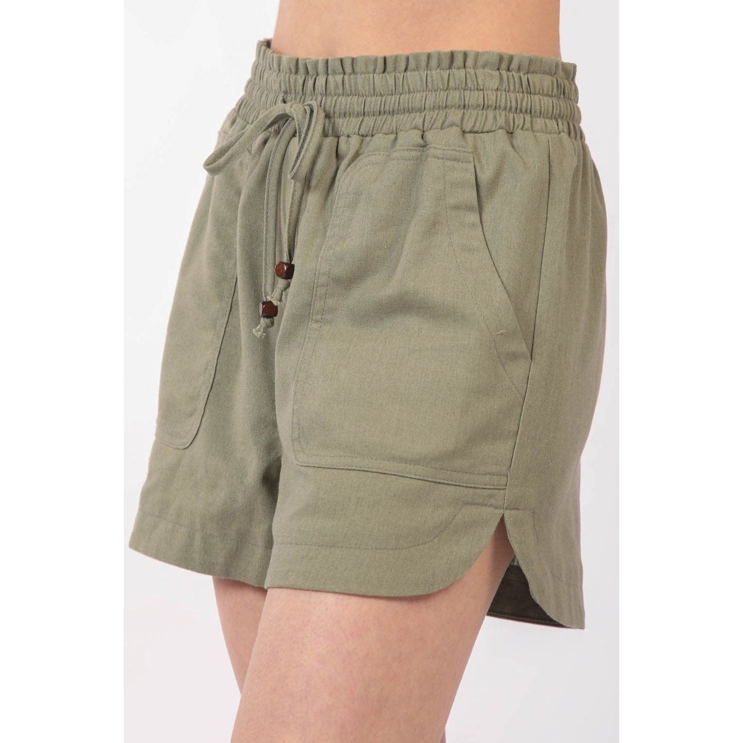 VERY J Drawstring Elastic Waist Linen Shorts