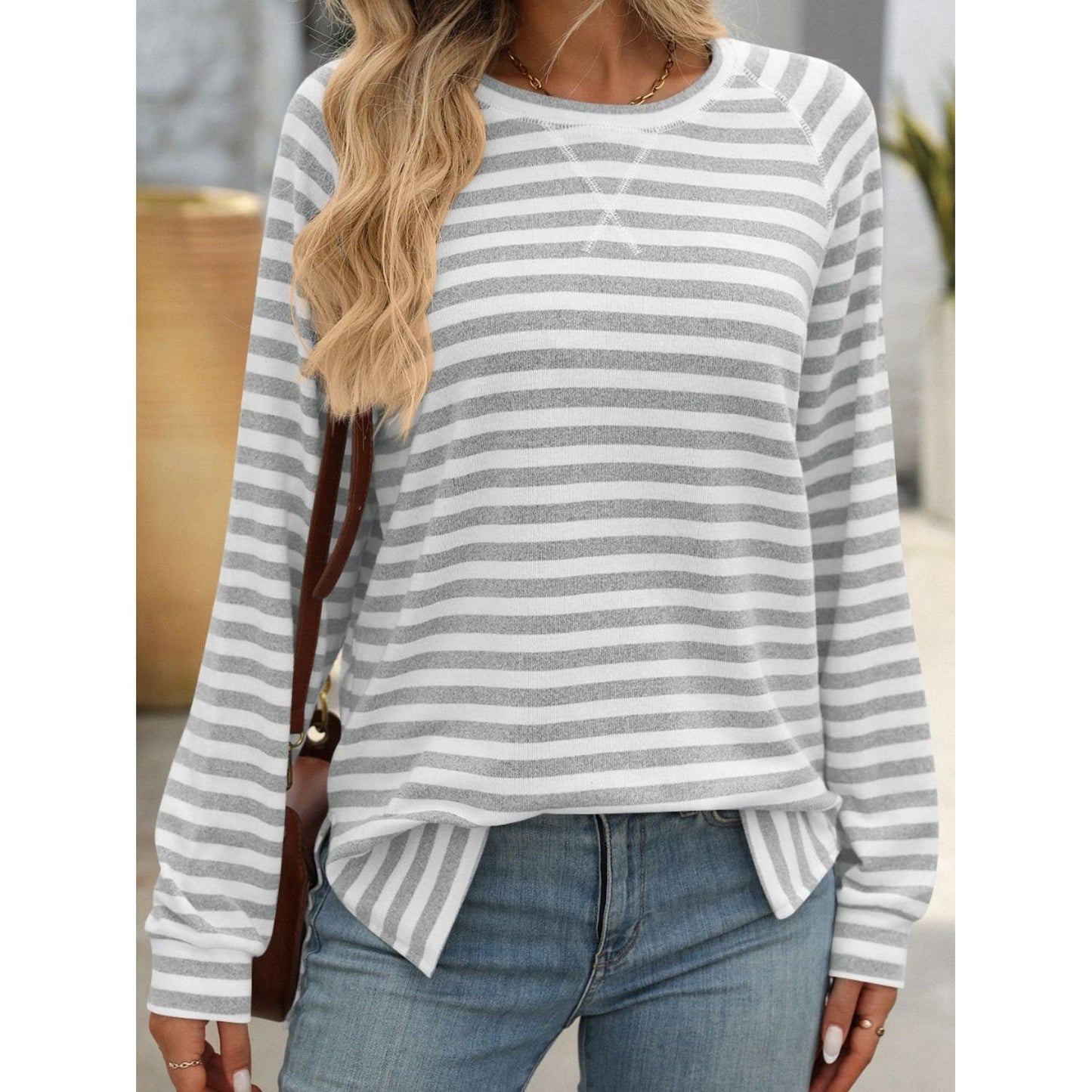 Mandy Striped Round Neck Long Sleeve T-Shirt