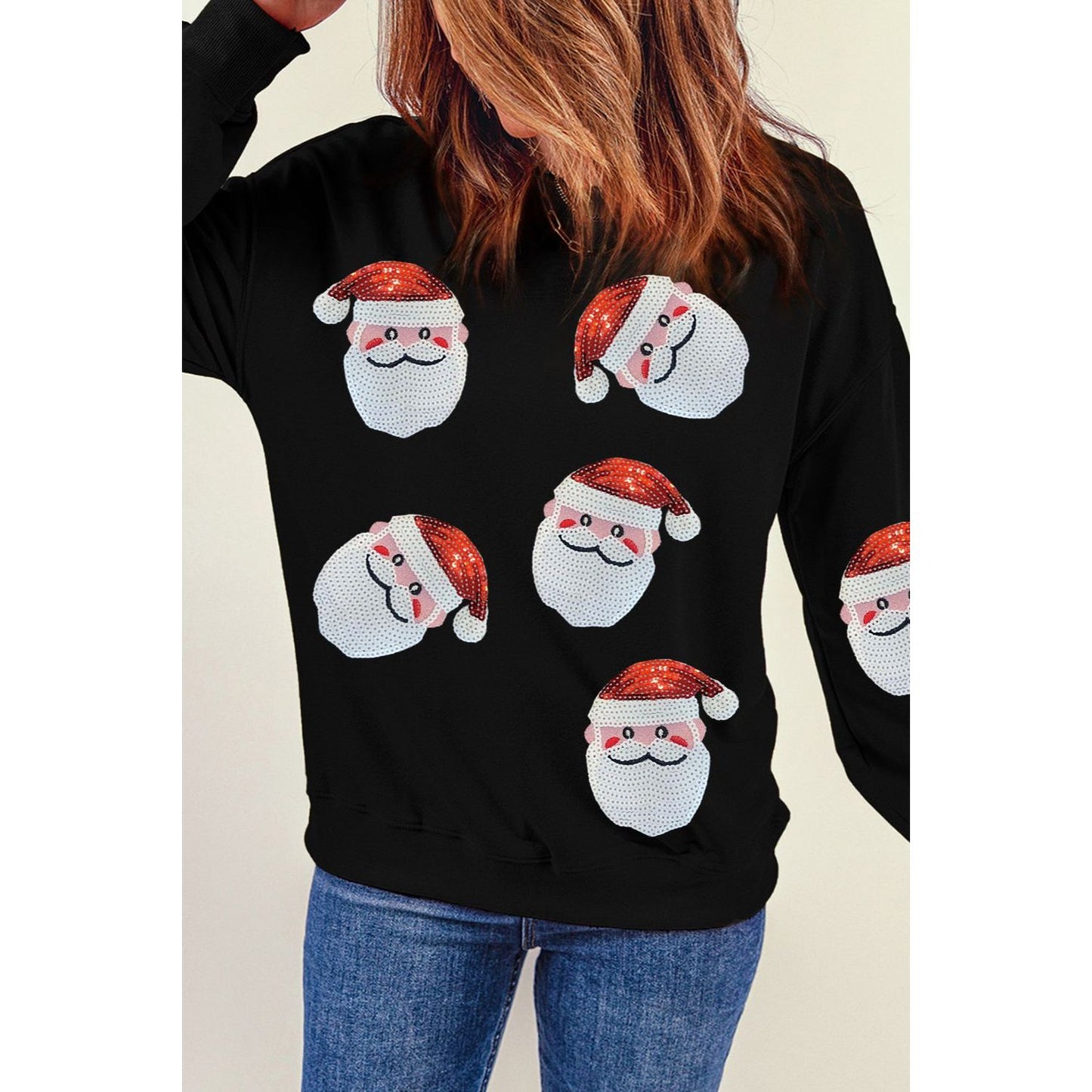 Sequin Santa Patch Round Neck Sweatshirt