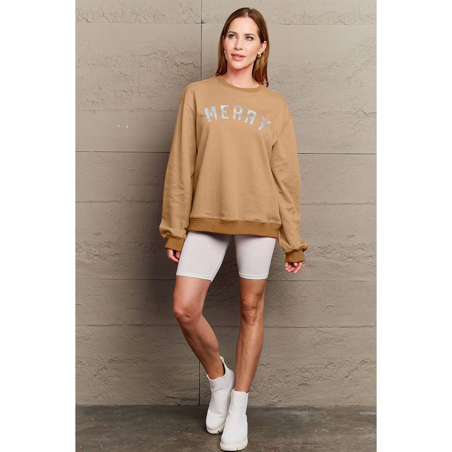 Simply Love Full Size MERRY Graphic Sweatshirt