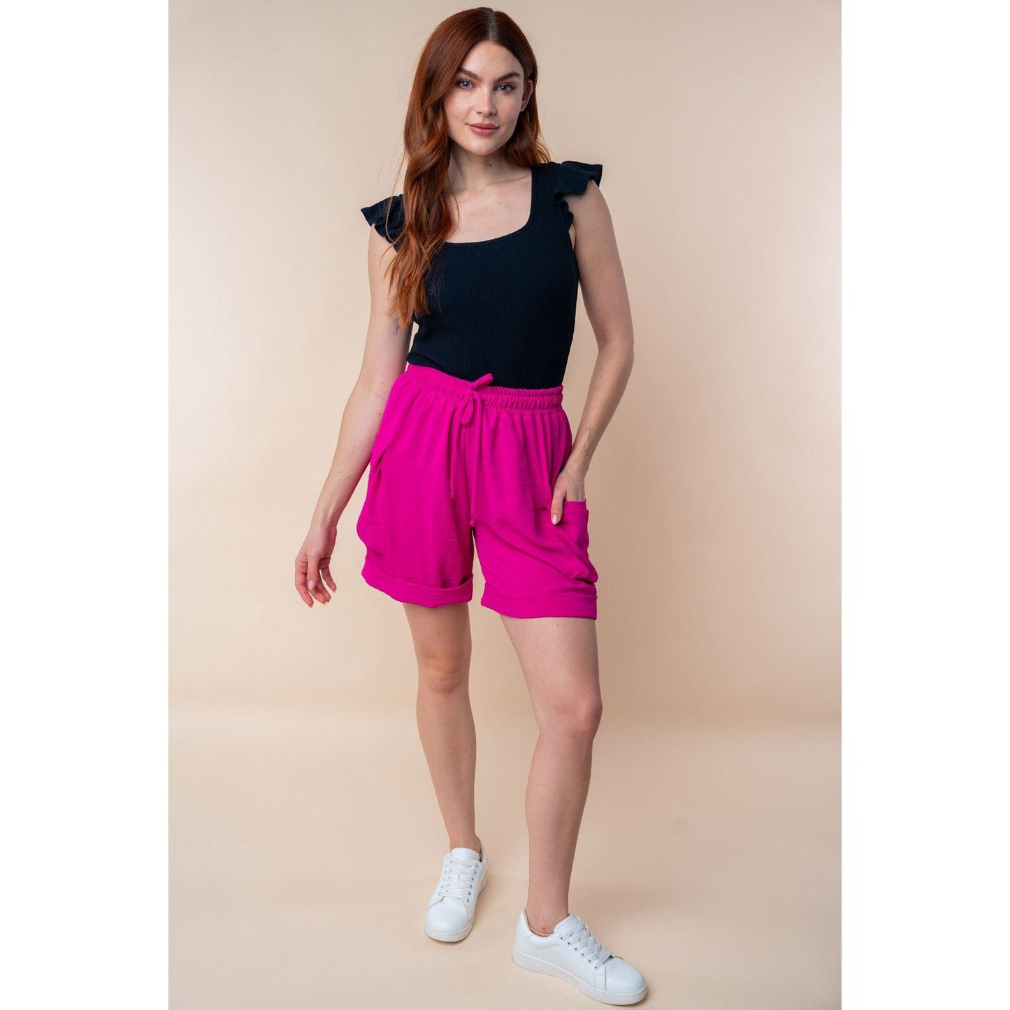 White Birch High Waisted Drawstring Knit Cargo Shorts