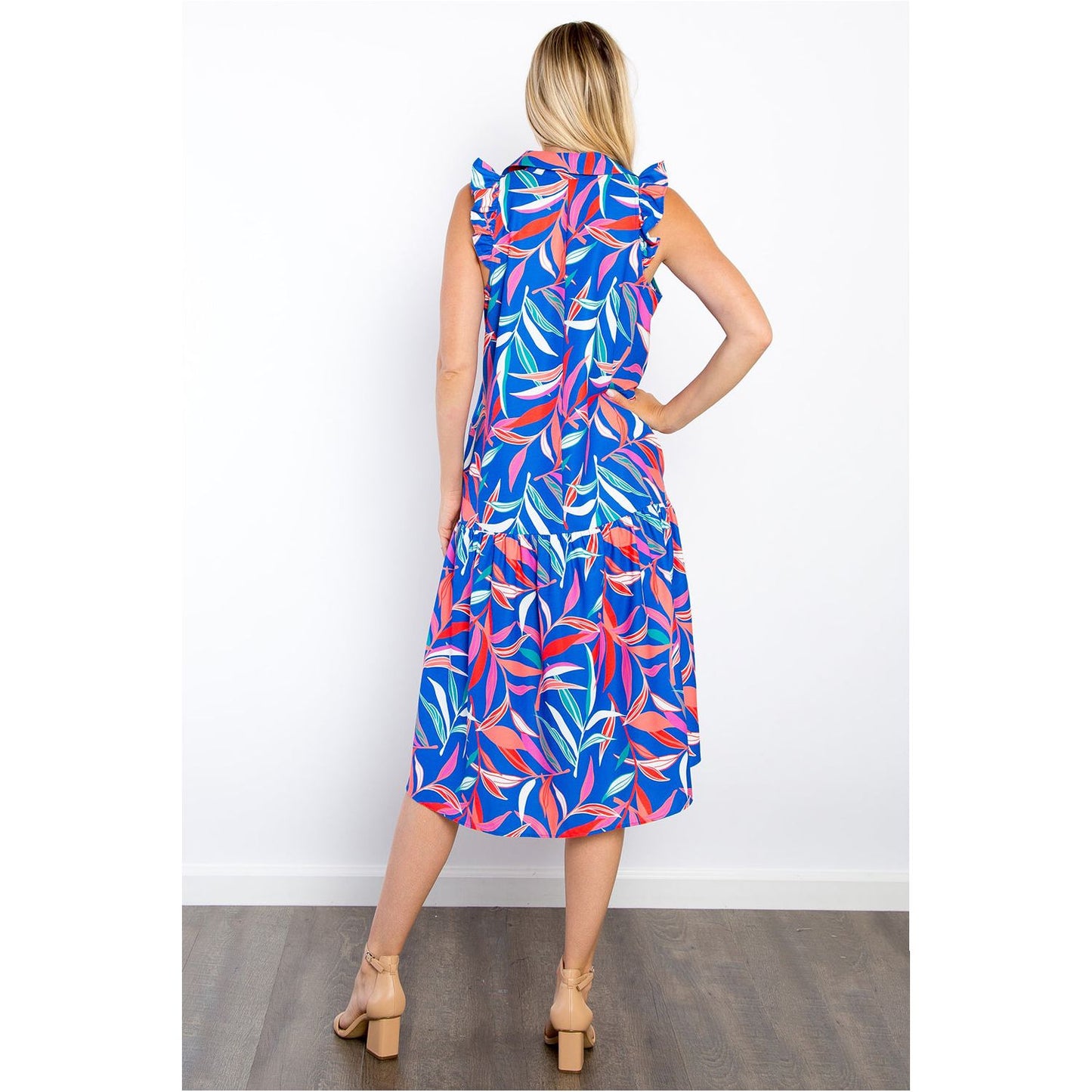 Be Stage Print Ruffled Midi Dress with Pockets