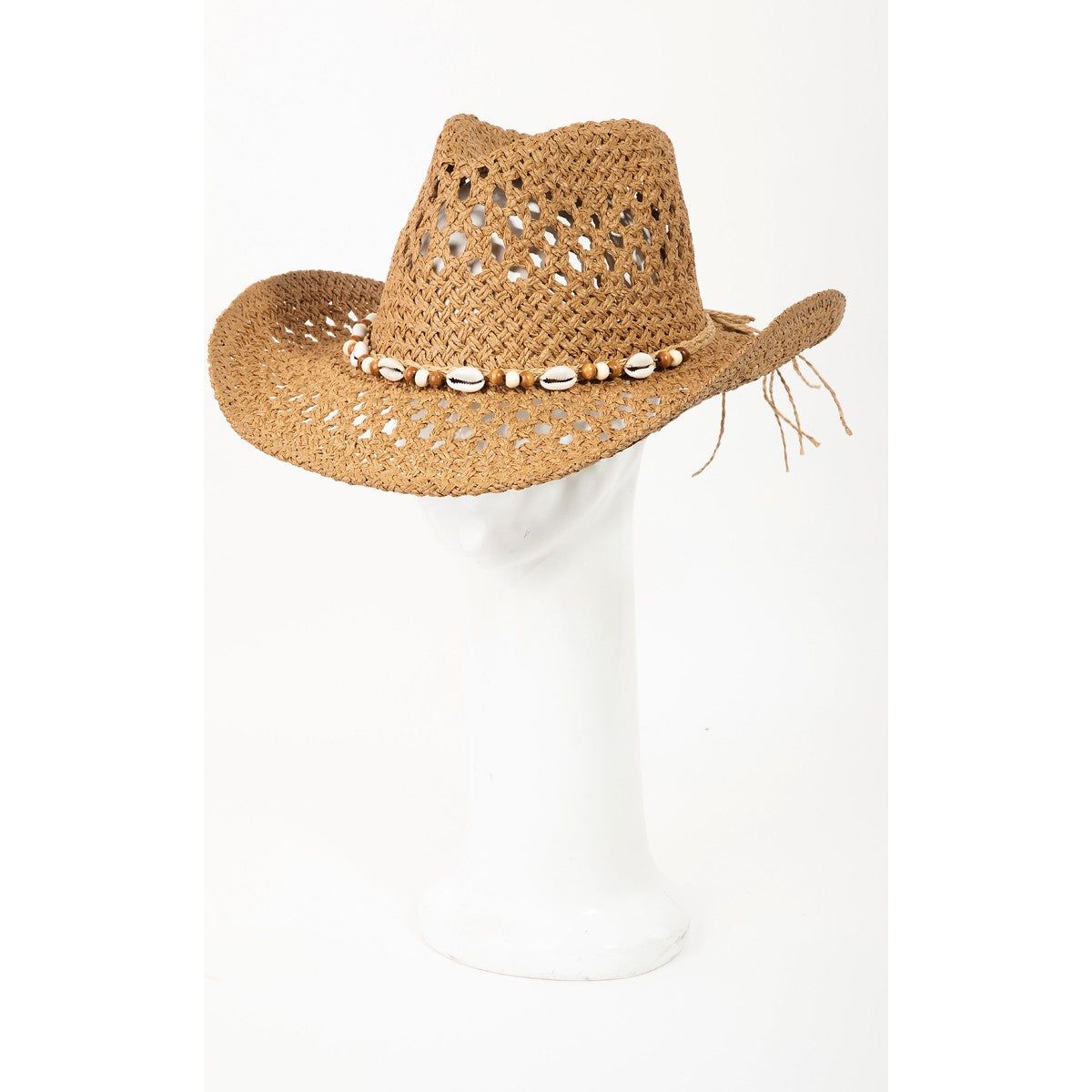 Fame Cowrie Shell Beaded String Straw Hat