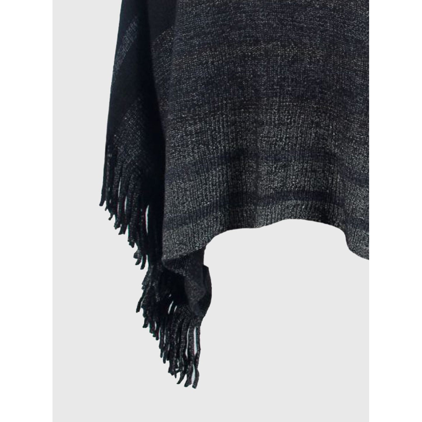 Striped Boat Neck Poncho with Fringes