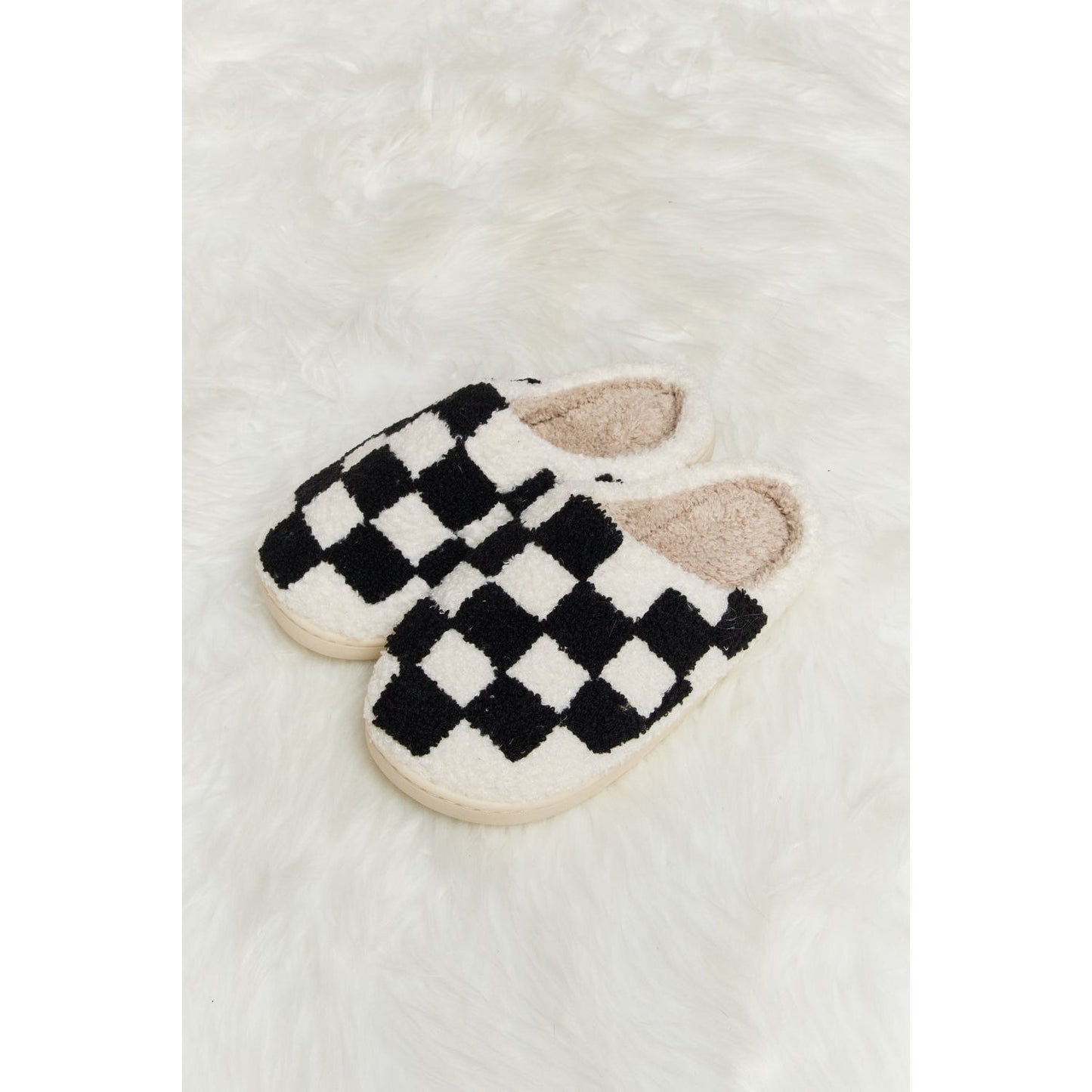 Melody Checkered Print Plush Slide Slippers