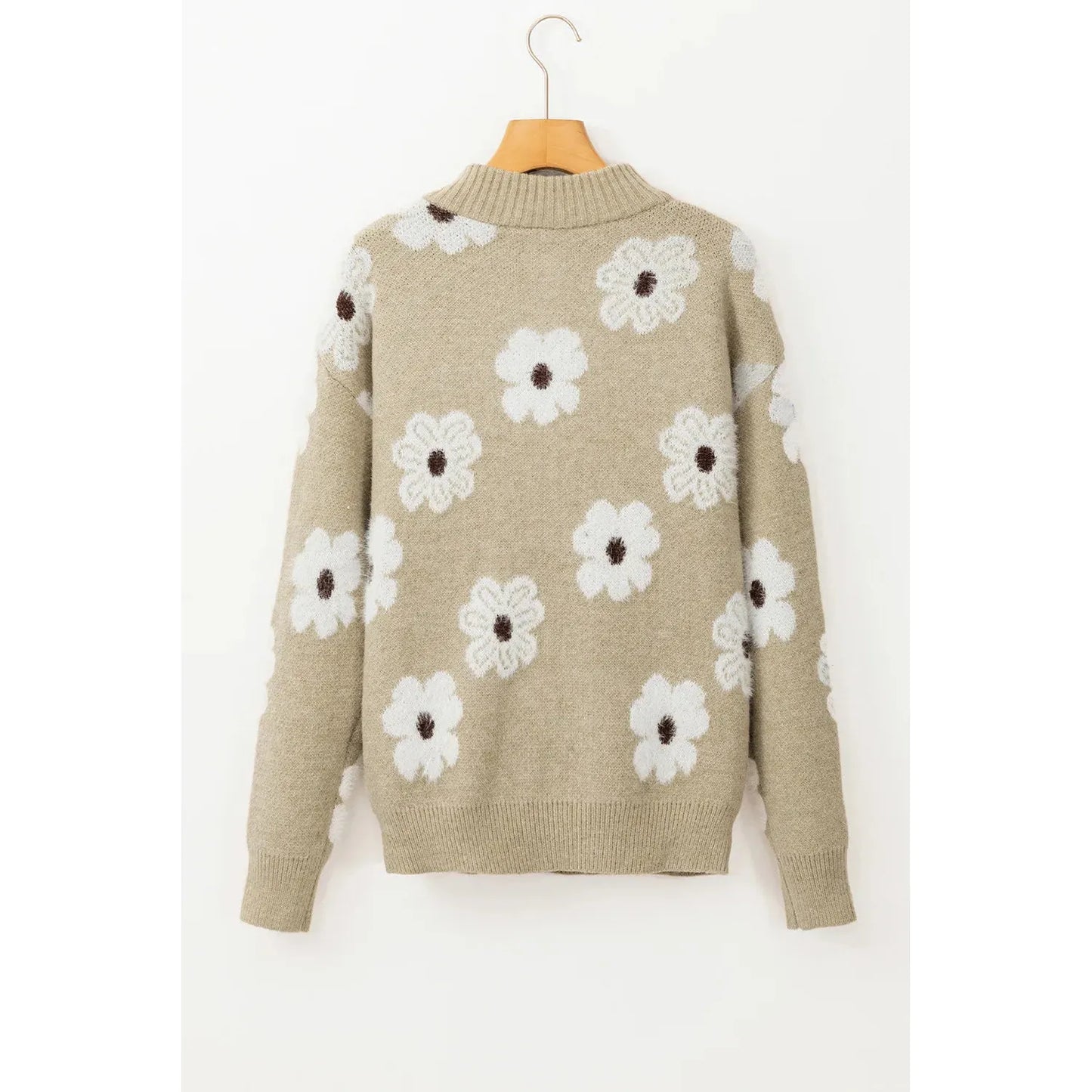 Flower Half Zip Long Sleeve Sweater