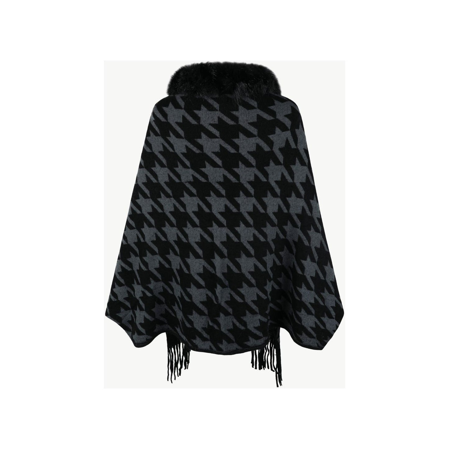 Houndstooth Fringe Hem Poncho