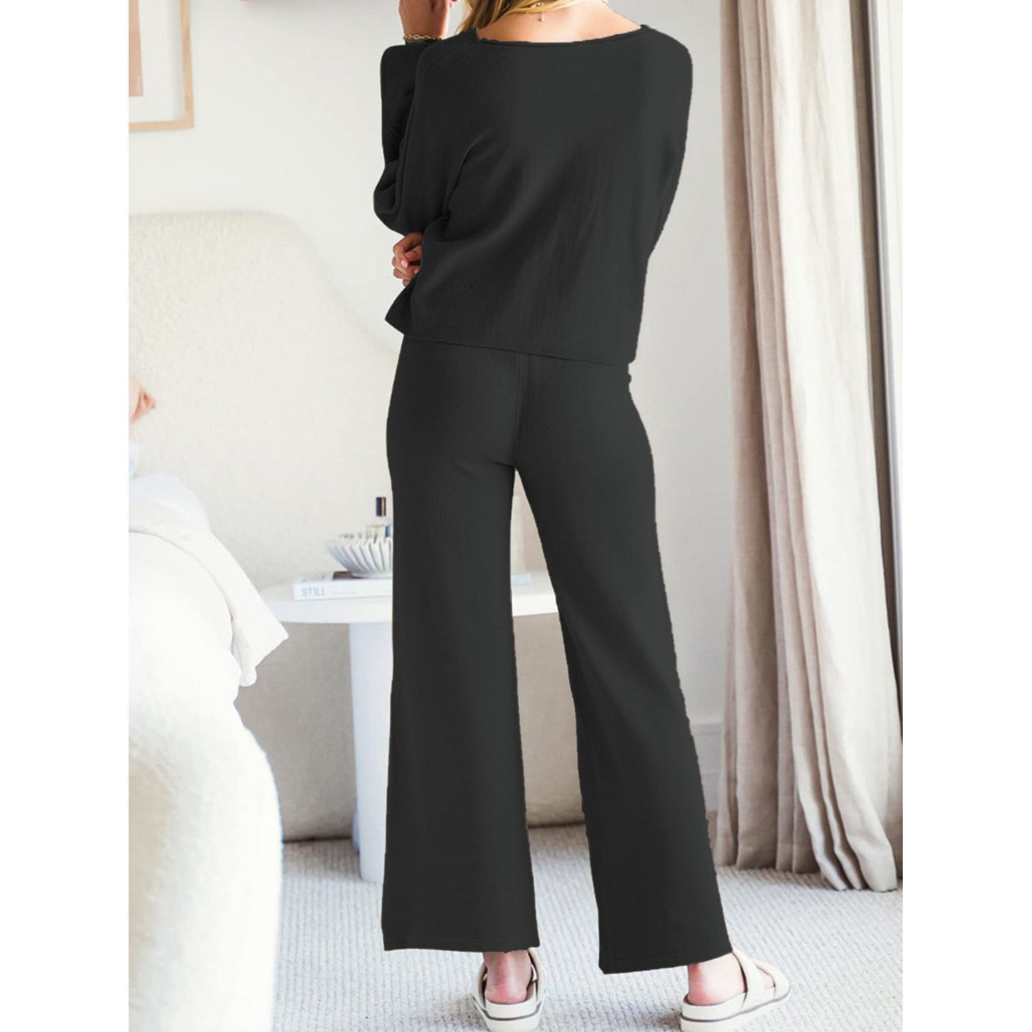 Long Sleeve Lounge Top and Drawstring Pants Set