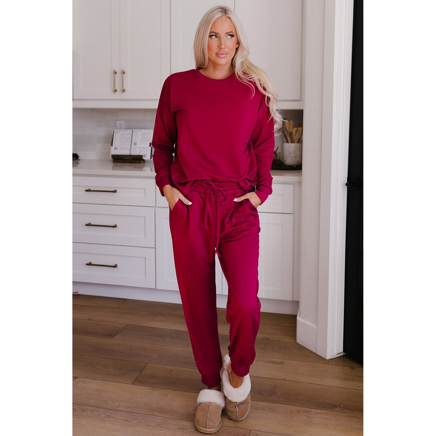 Round Neck Top and Drawstring Pants Lounge Set