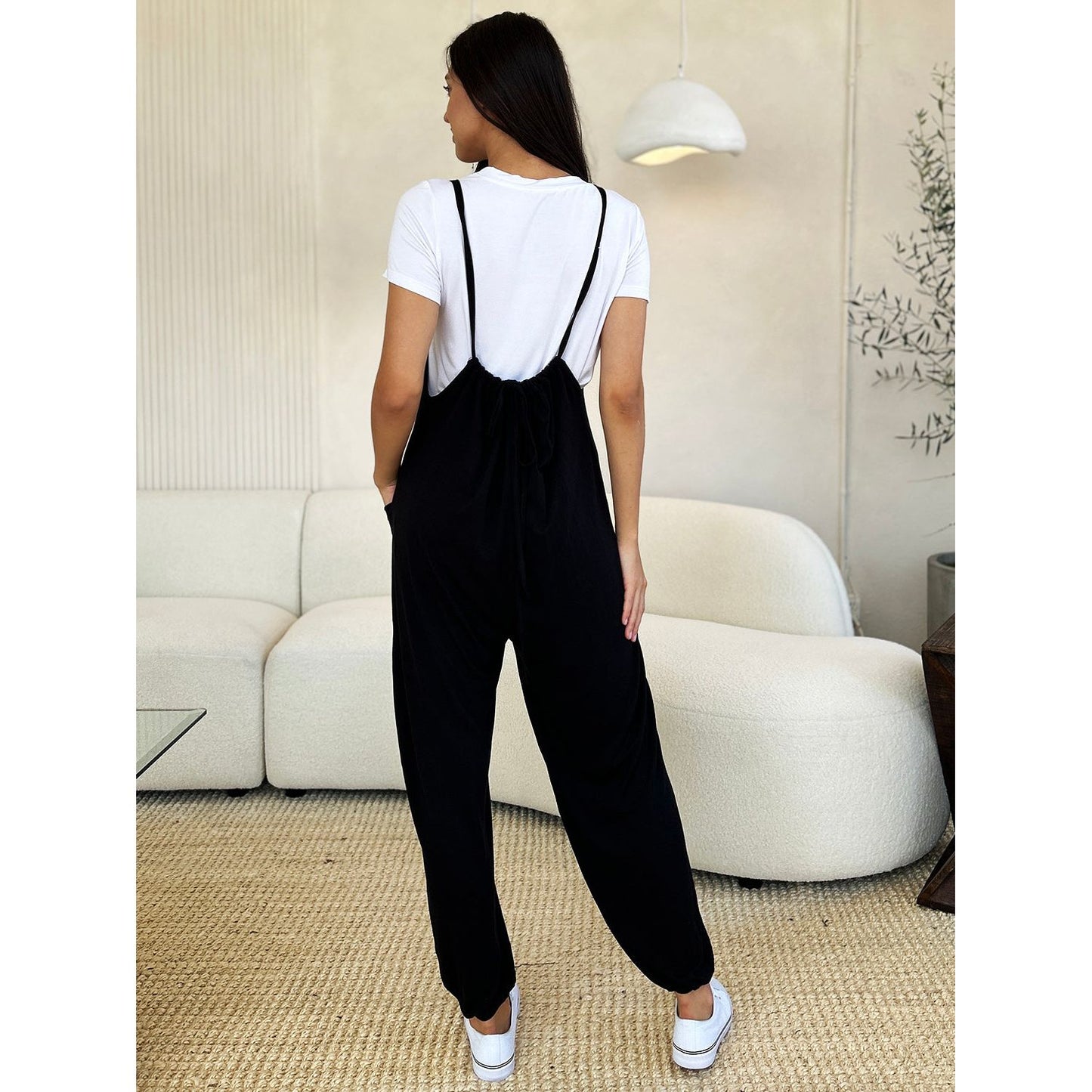 Culture Code Full Size Plunge Sleeveless Jumpsuit with Pockets