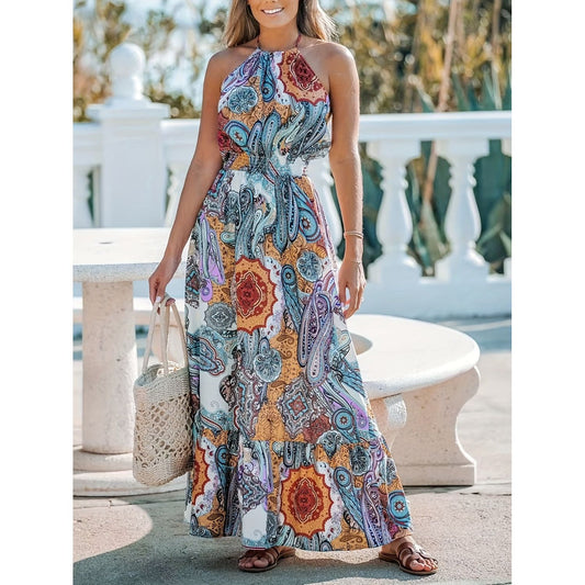 Printed Halter Neck Maxi Dress