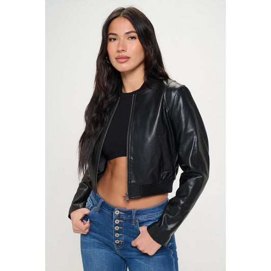 Coalition LA Zip Up Cropped Bomber Jacket