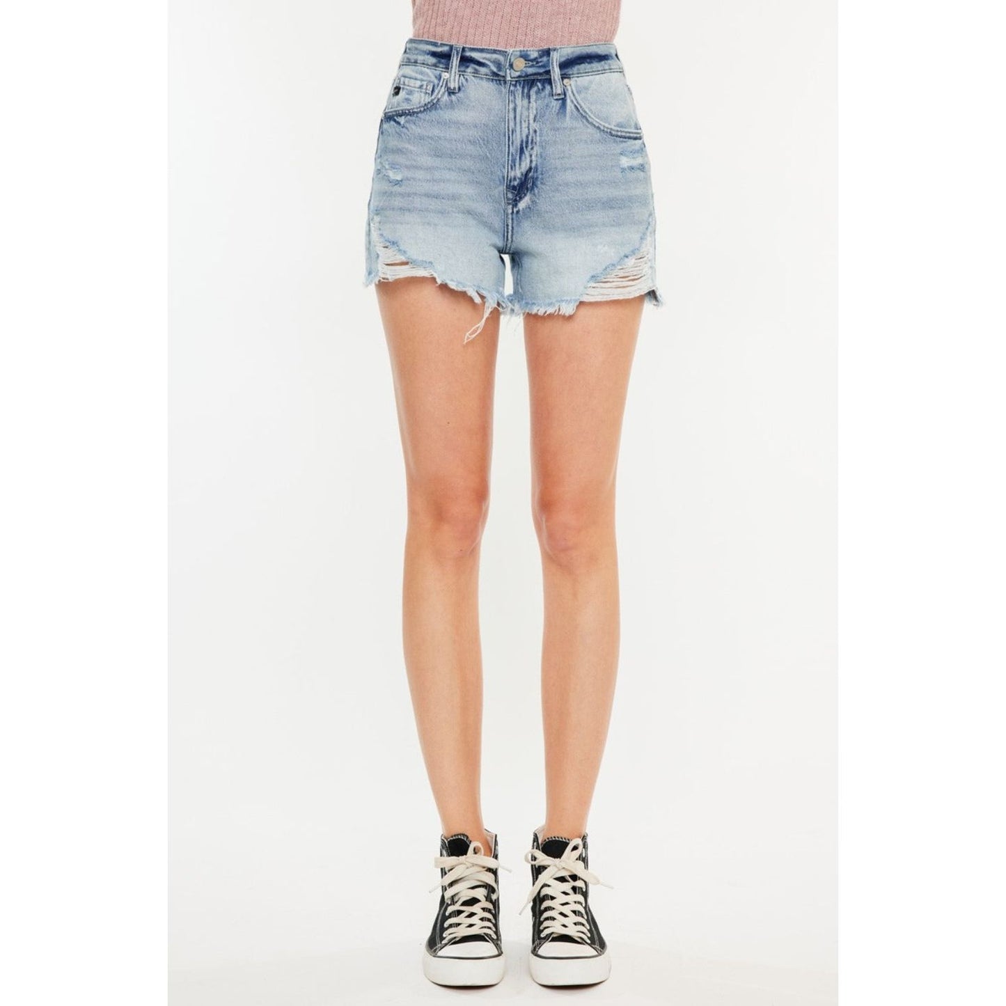 Kancan Distressed High Waist Denim Shorts with Pockets