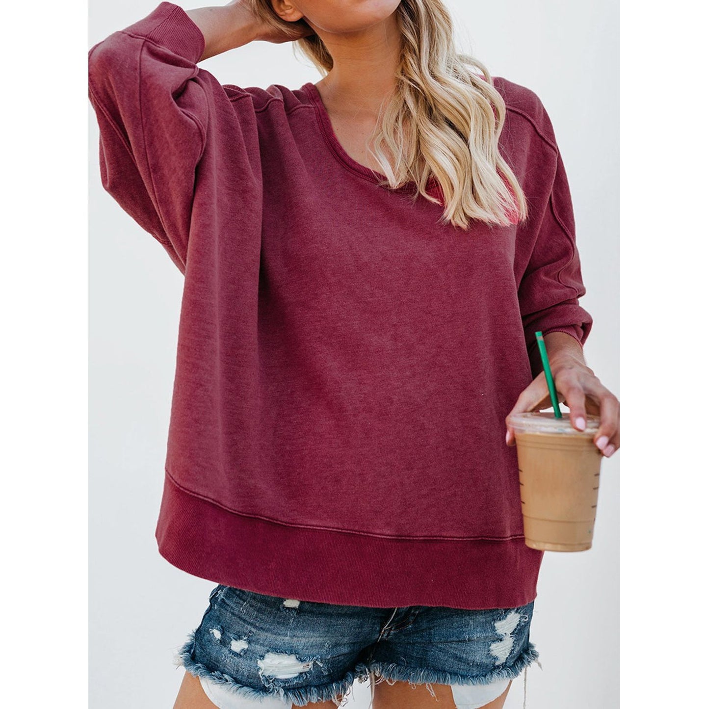 Backless Round Neck Long Sleeve Sweatshirt